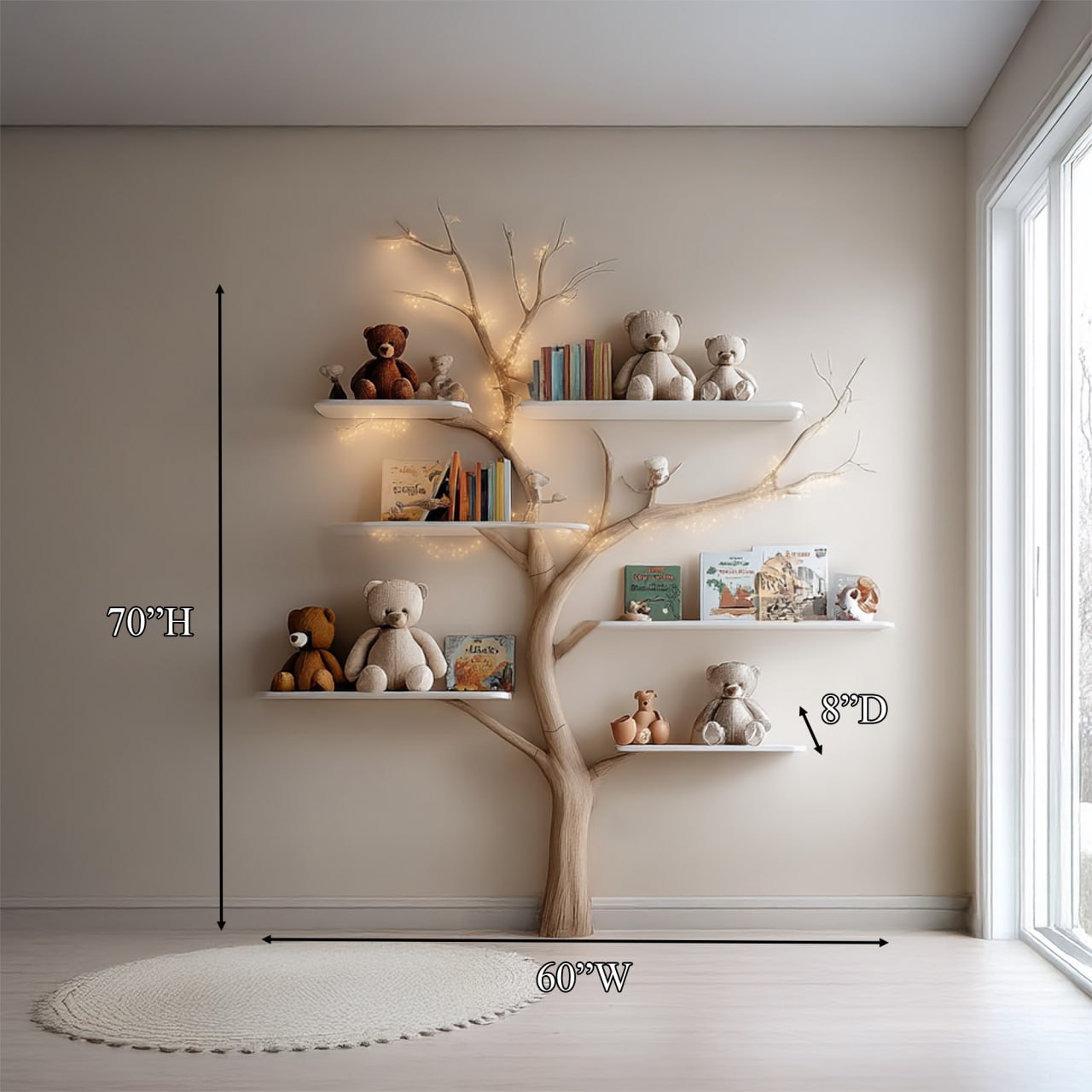 Midcentury Tree Bookshelf Nursery Bedroom SINLSATB256