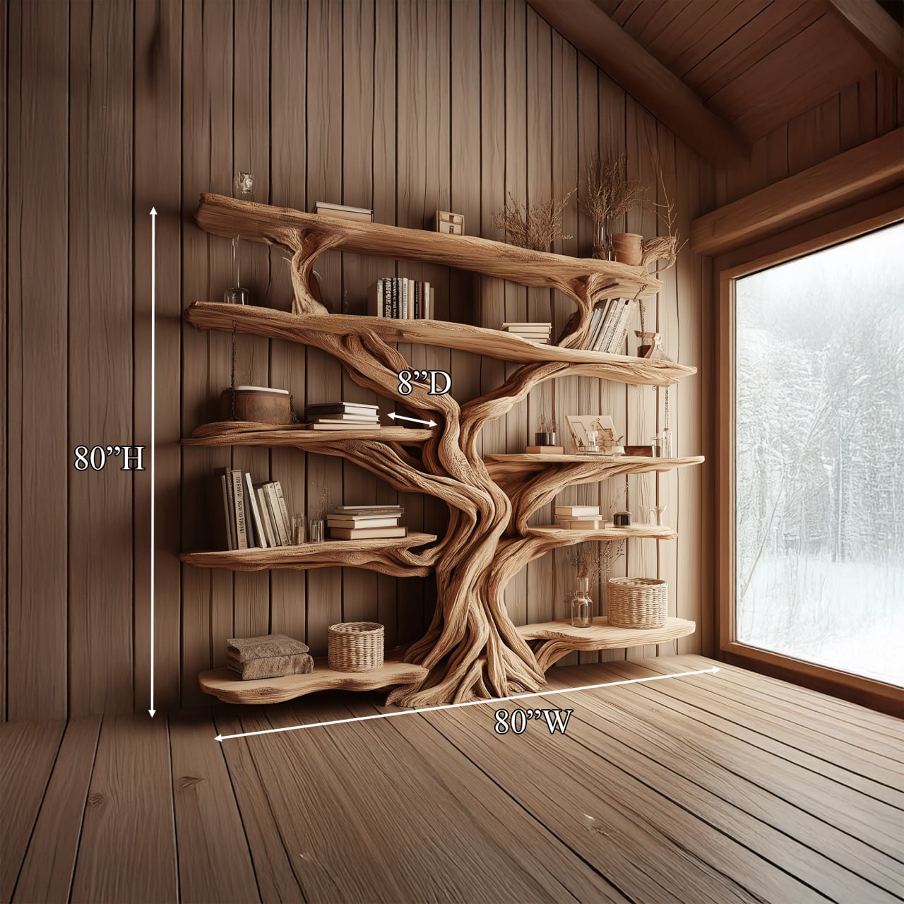 Rustic Tree Bookshelf Entryway Living Room SINLSATB224