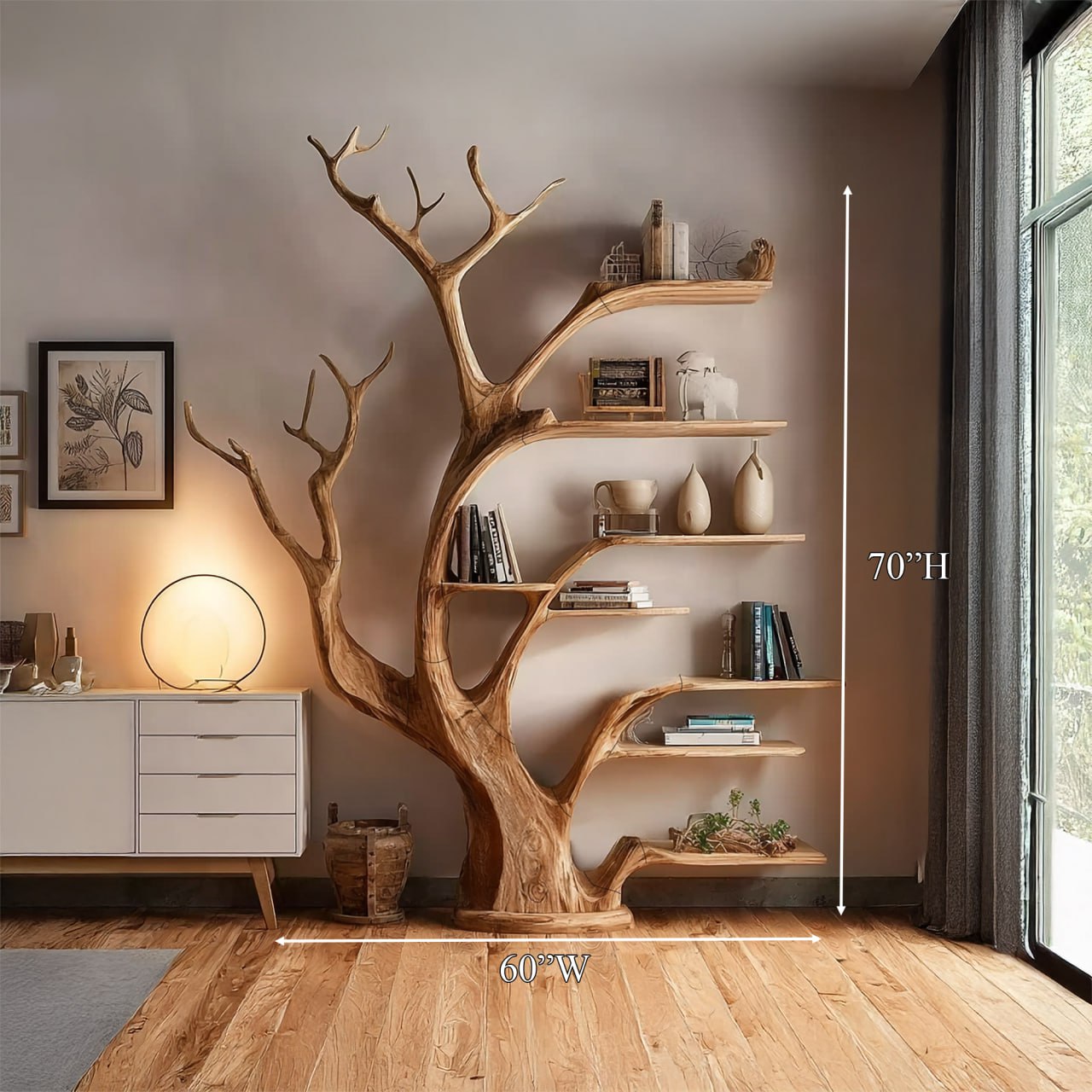 Rustic Tree Bookshelf Living Bedroom SINLSATB209