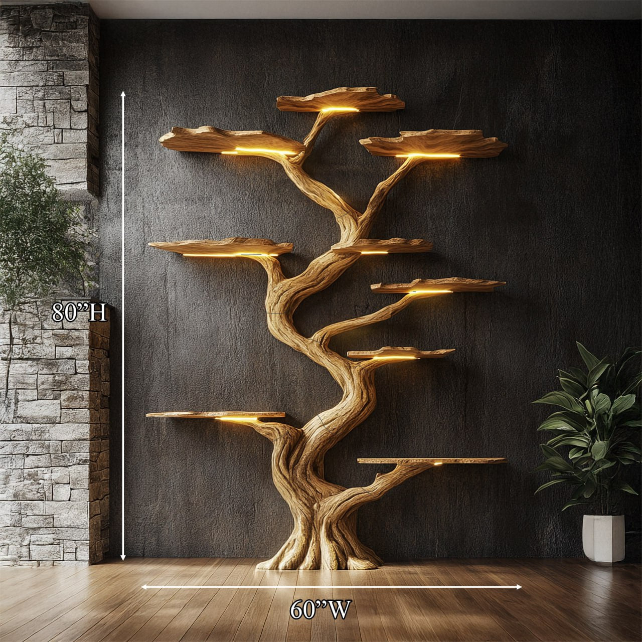 Modern Tree Bookshelf Wood Handmade Natural Gift SINLSATB191