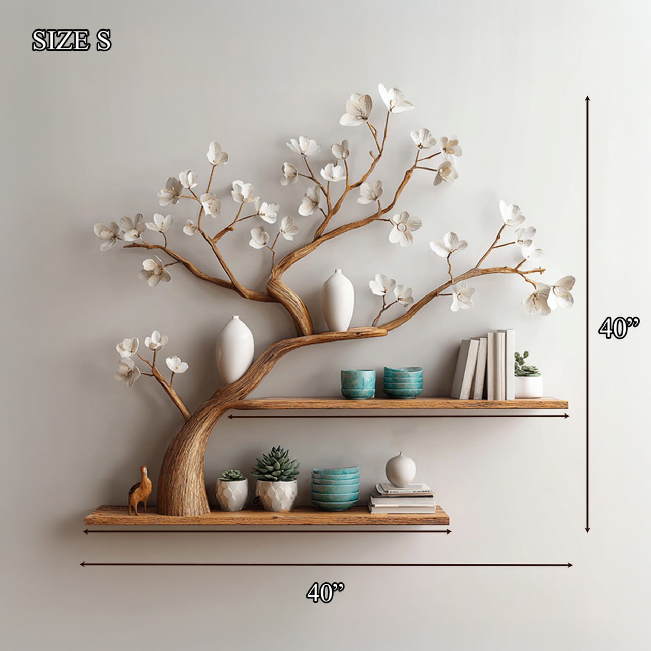 Rustic Floral Tree Shelf Living Wall SINLSATBS026