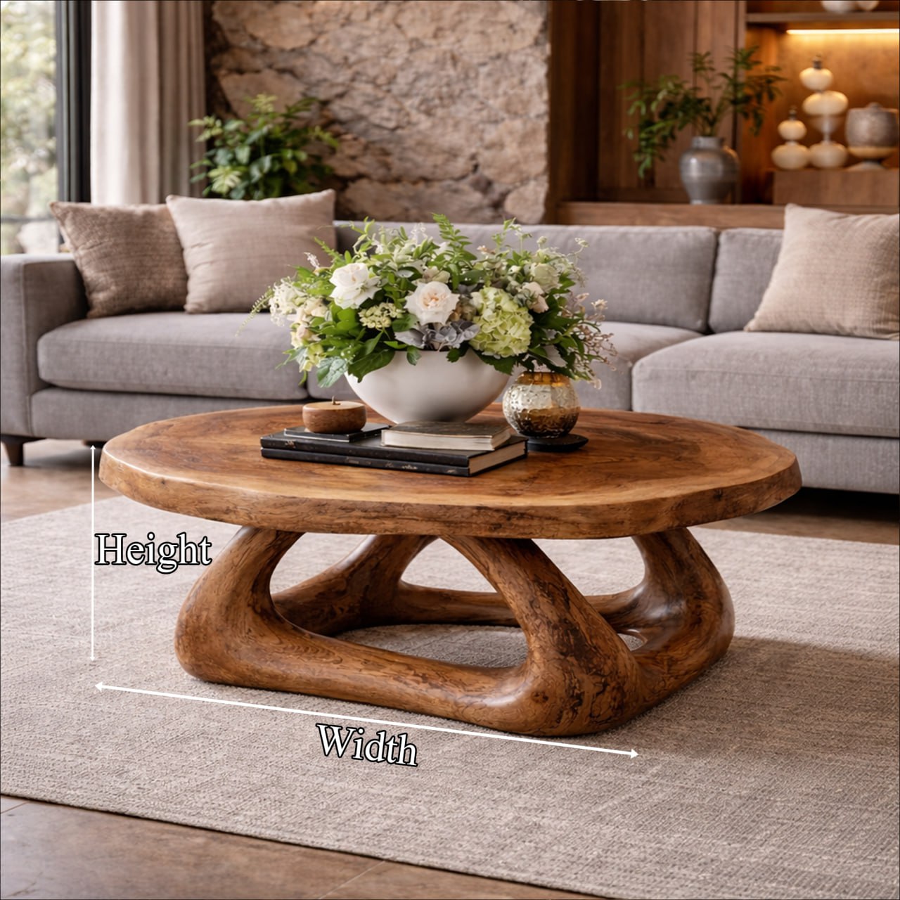 Curved Sculptural Solid Wood Coffee Table Artistic Statement Luxury Living Room Interior SINLKICF292