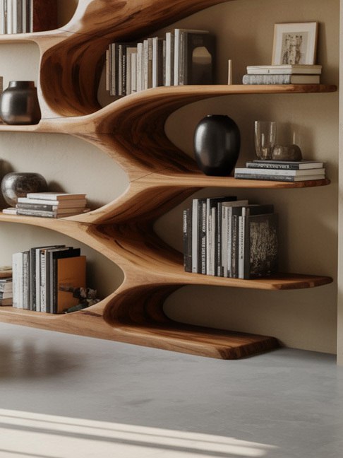 Modern Sculptural Bookshelf With Organic Design For Living Room SITHHNBS037
