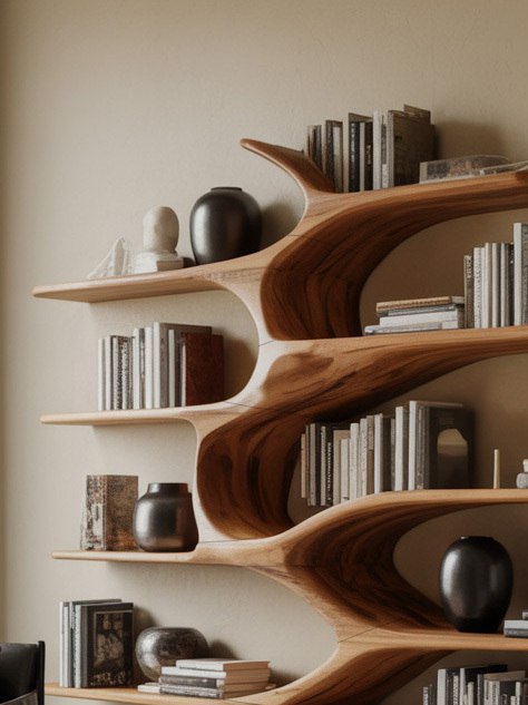 Modern Sculptural Bookshelf With Organic Design For Living Room SITHHNBS037
