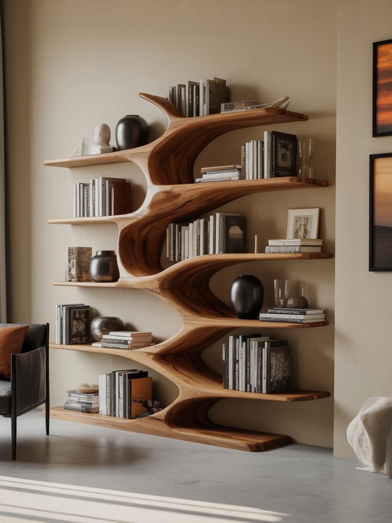 Modern Sculptural Bookshelf With Organic Design For Living Room SITHHNBS037