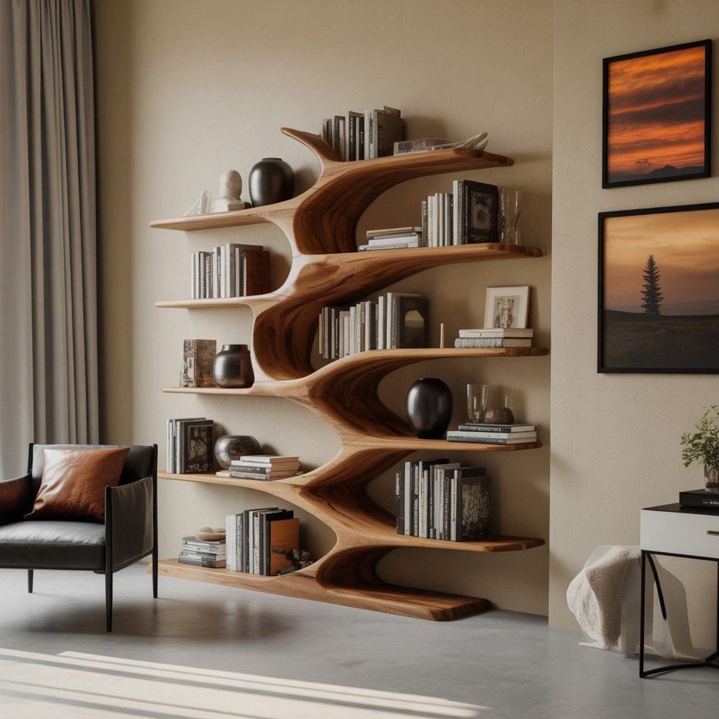 Modern Sculptural Bookshelf With Organic Design For Living Room SITHHNBS037