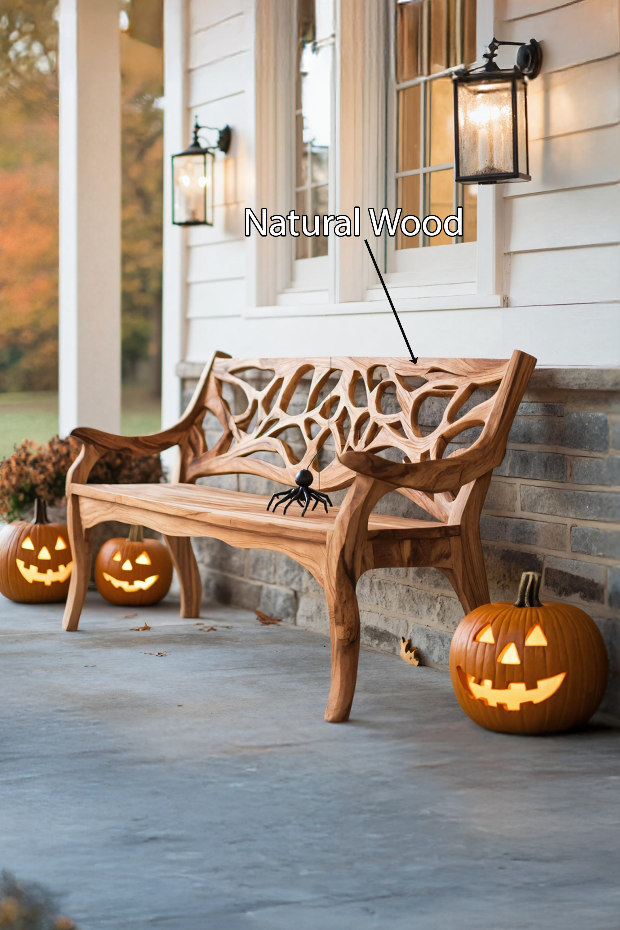 Handcrafted Solid Wood Halloween Bench For Outdoor Garden Design SILDTTNHOB035