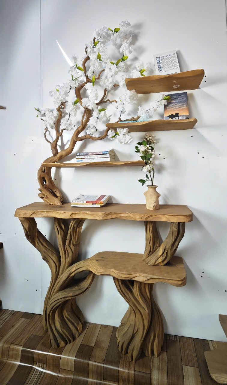 Narrow Console Table With Tree Branch Bookshelf SINLCS041