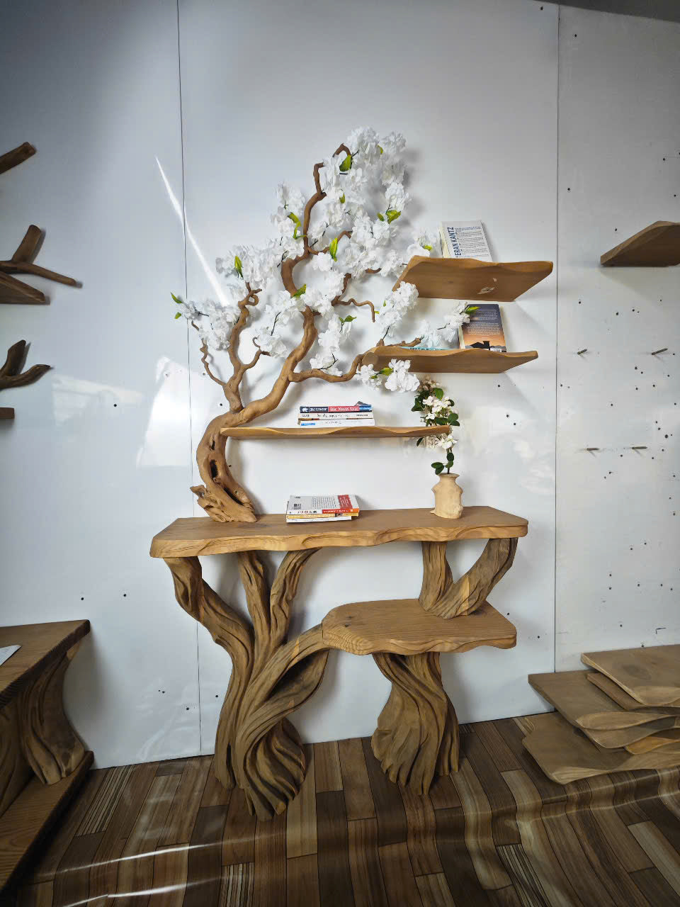 Narrow Console Table With Tree Branch Bookshelf SINLCS041