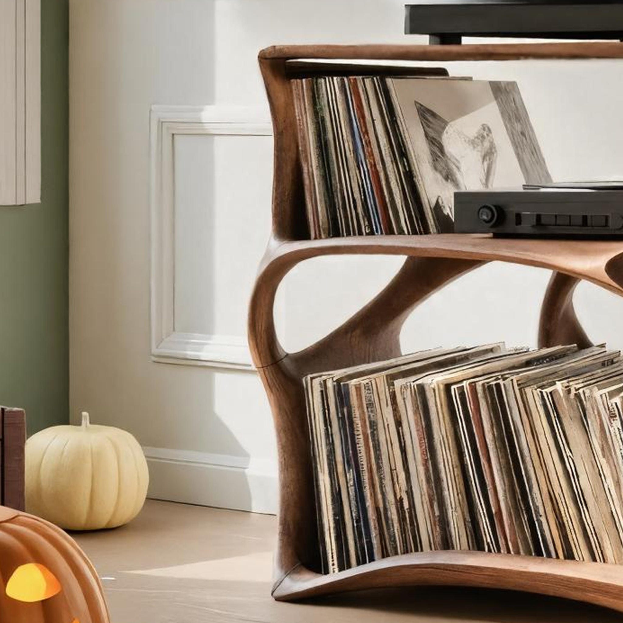 Modern Wooden Live Edge Record Stand For Living Room Halloween Style SILDTTNHRS004