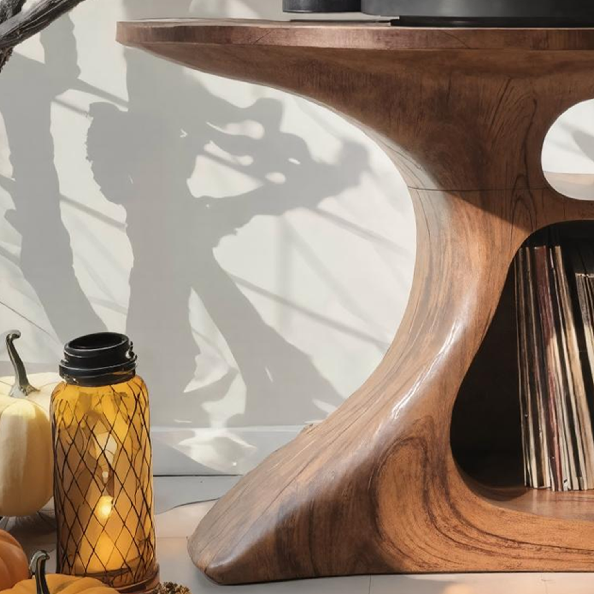 Mid Century Wooden Live Edge Record Stand For Living Room Halloween Decor SILDTTNHRS001