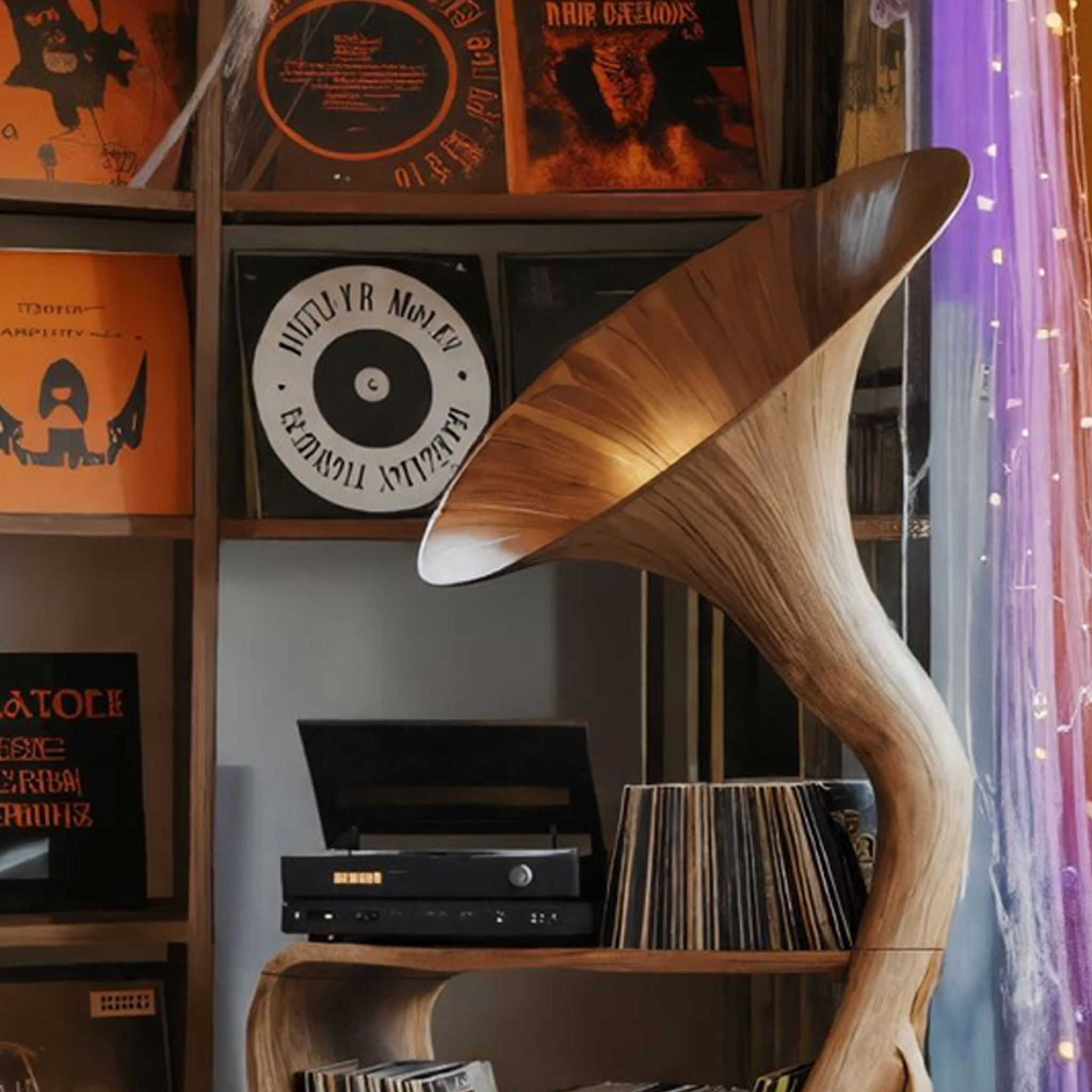 Farmhouse Solid Wood Record Stand For Bedroom Halloween Furniture SILDTTRHRS002