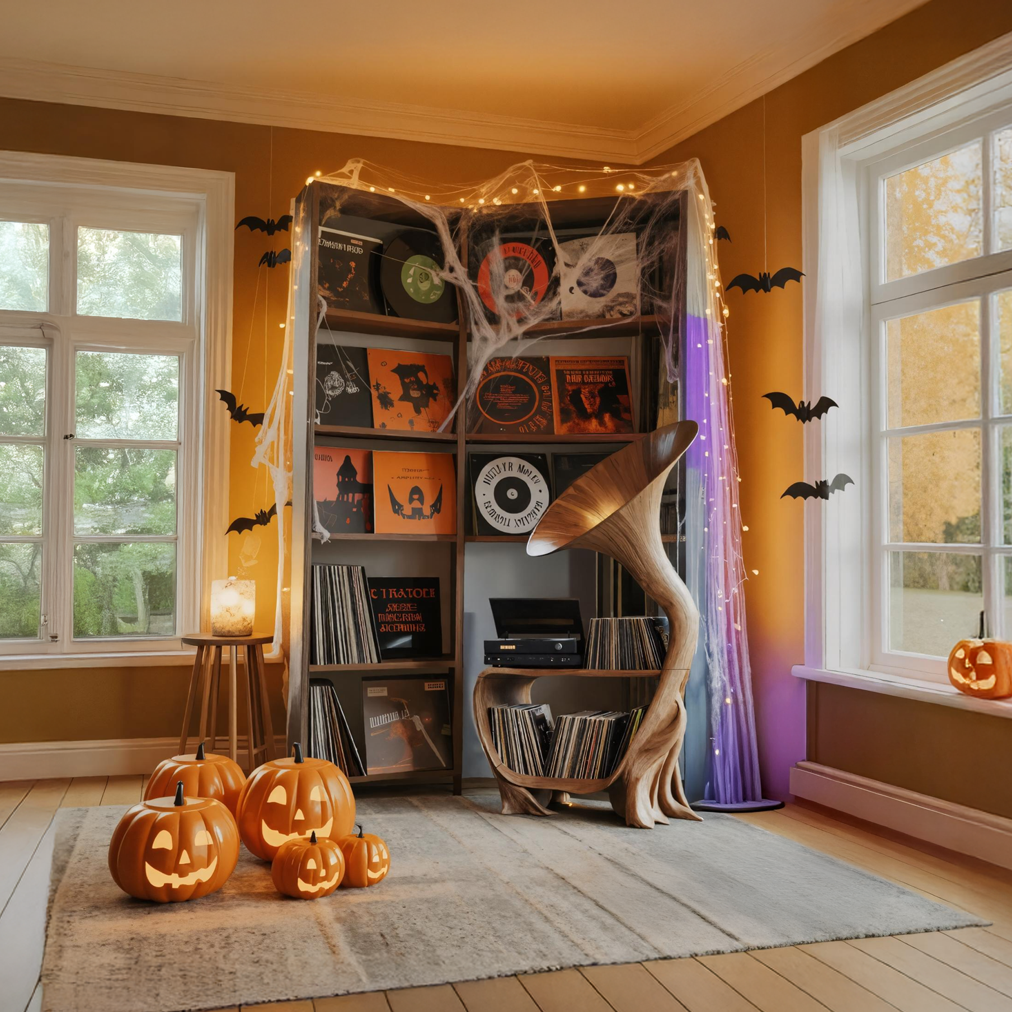 Farmhouse Solid Wood Record Stand For Bedroom Halloween Furniture SILDTTRHRS002