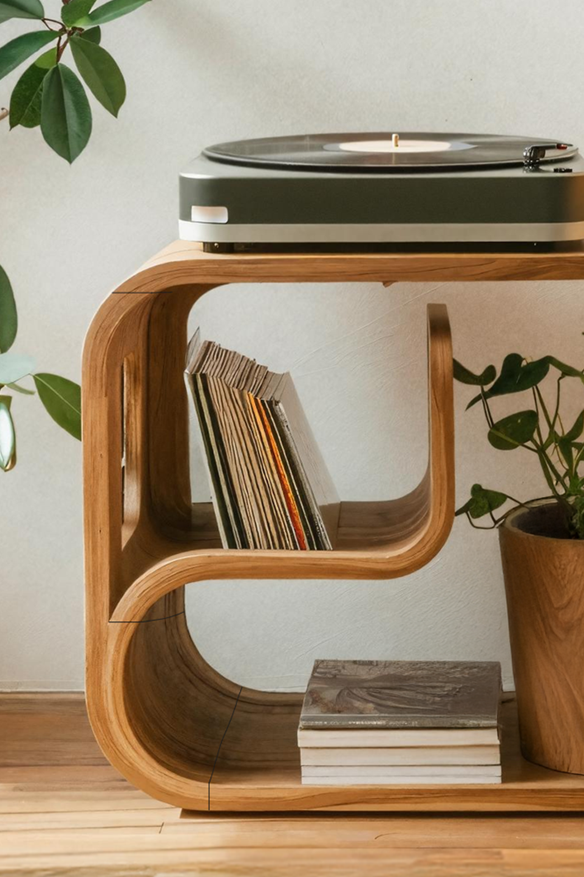 Rustic Wood Vinyl Player Stand For Livingroom Setup SILDTTRRPT037