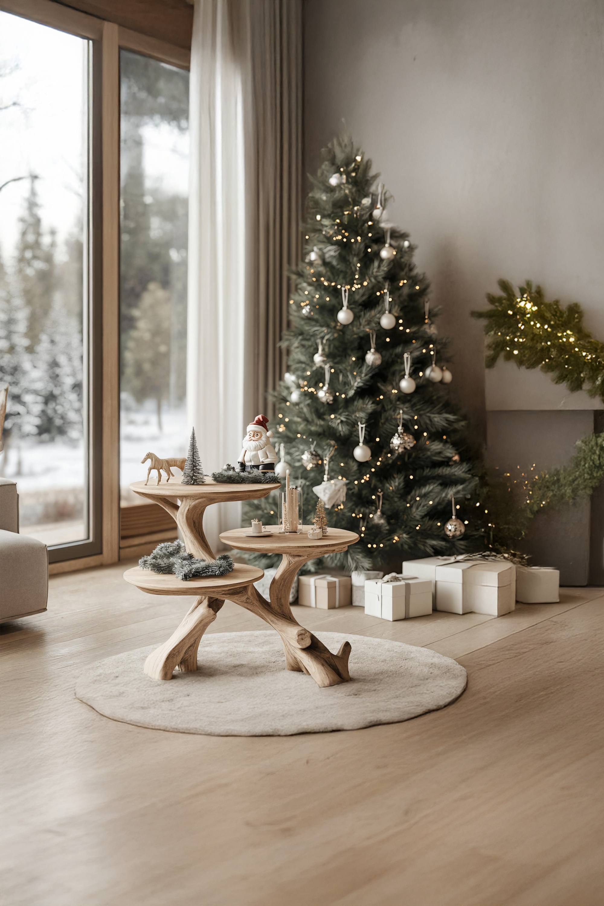 Rustic Wooden End Table For Furniture Decor Winter Holiday Style SILDTTRENC016