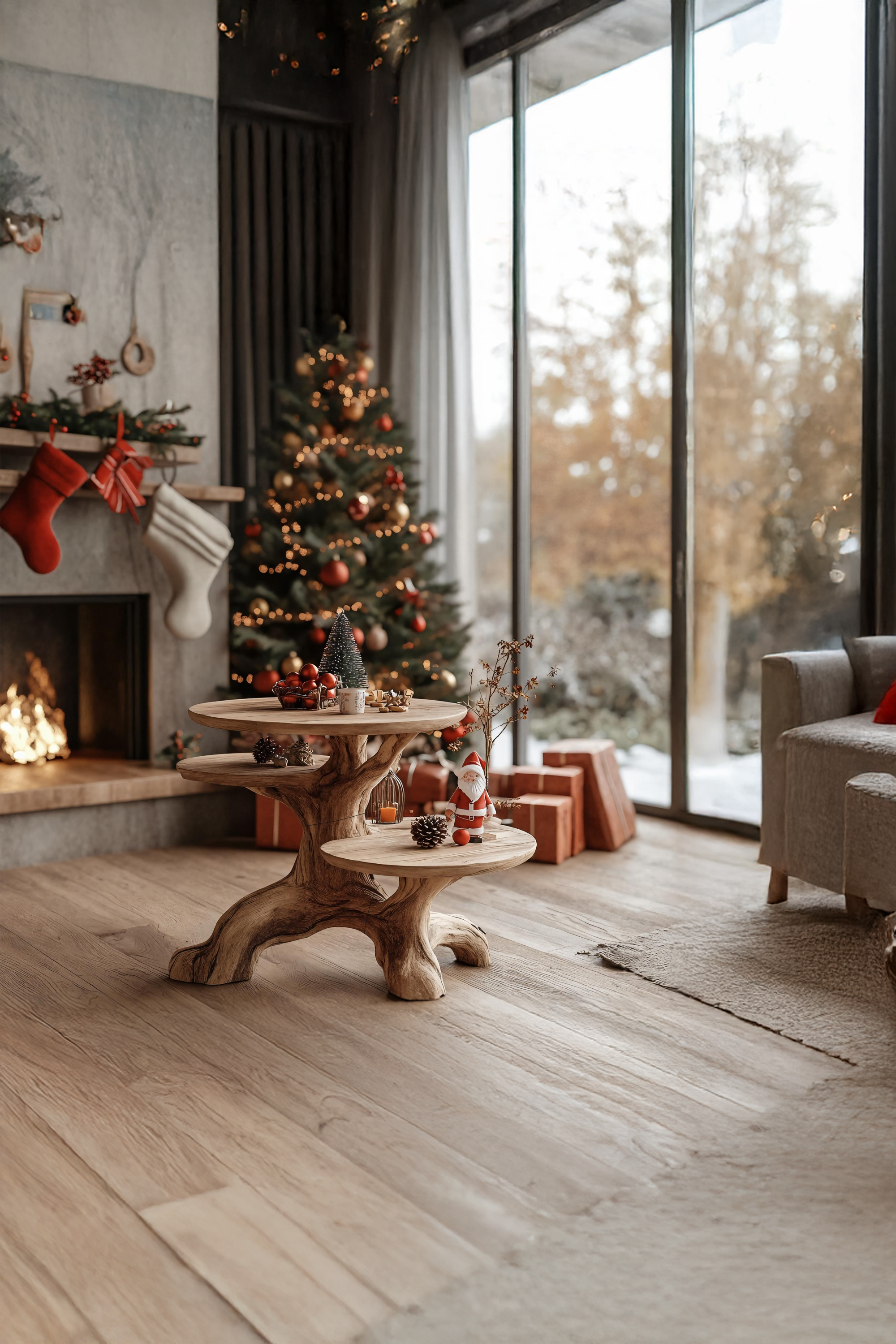 Mid Century Solid Wood End Table For Living Room Winter Holiday Style SILDTTRENC005