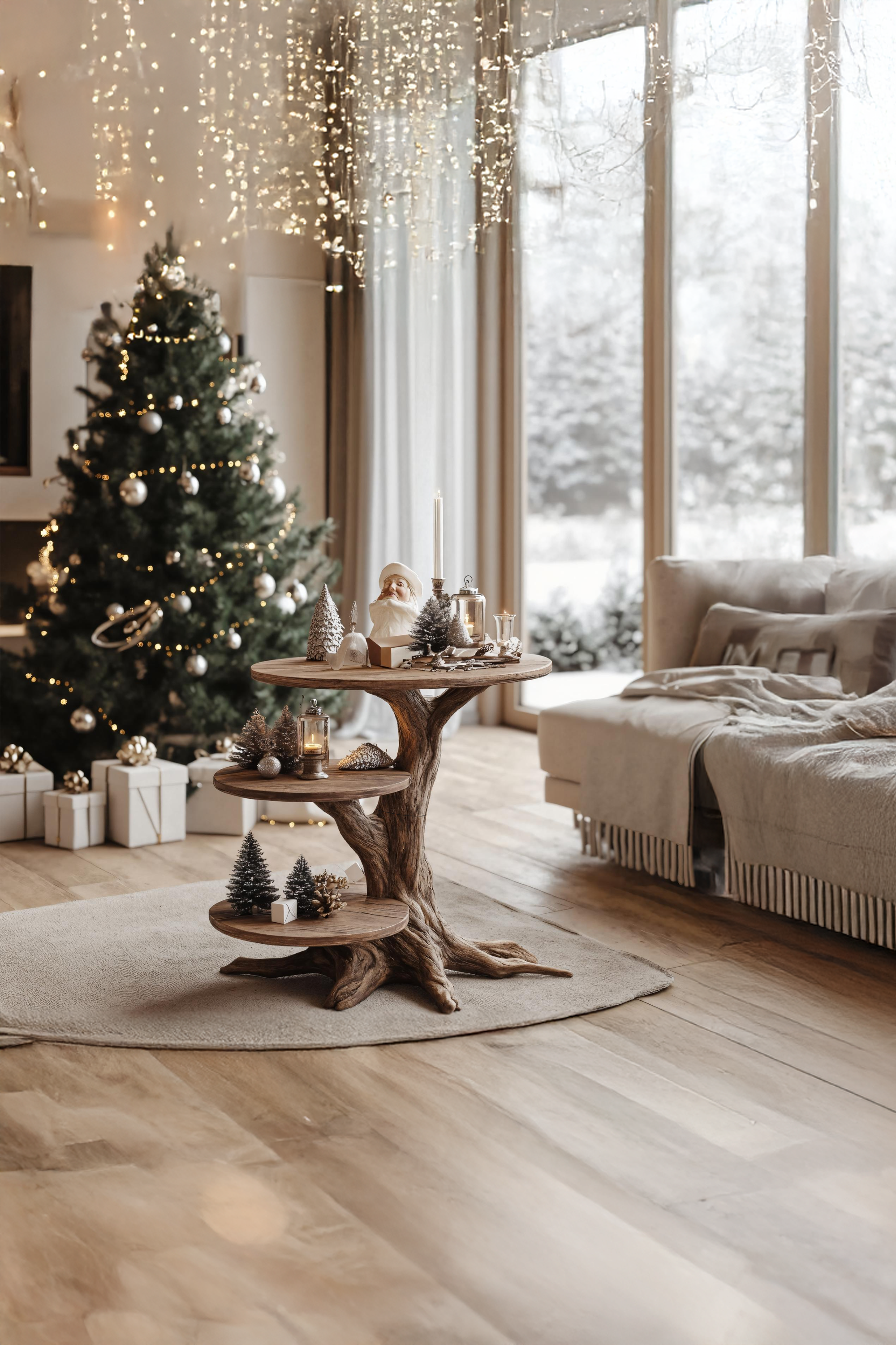 Farmhouse Solid Wood End Table For Living Room Xmas Accent SILDTTRENC002