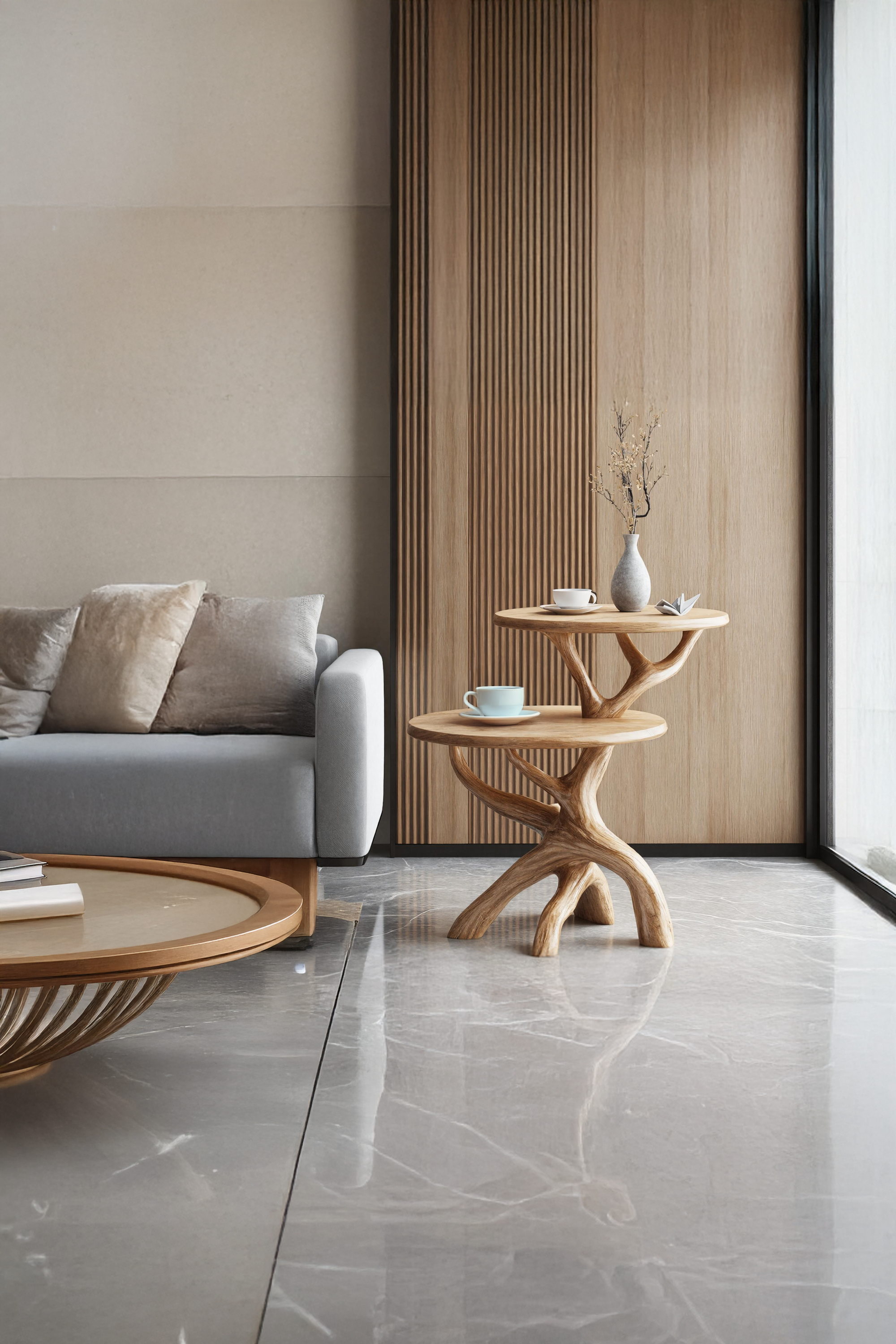 Handcrafted Round End Table For Entryway Design Functional Accent SILDTTREN015