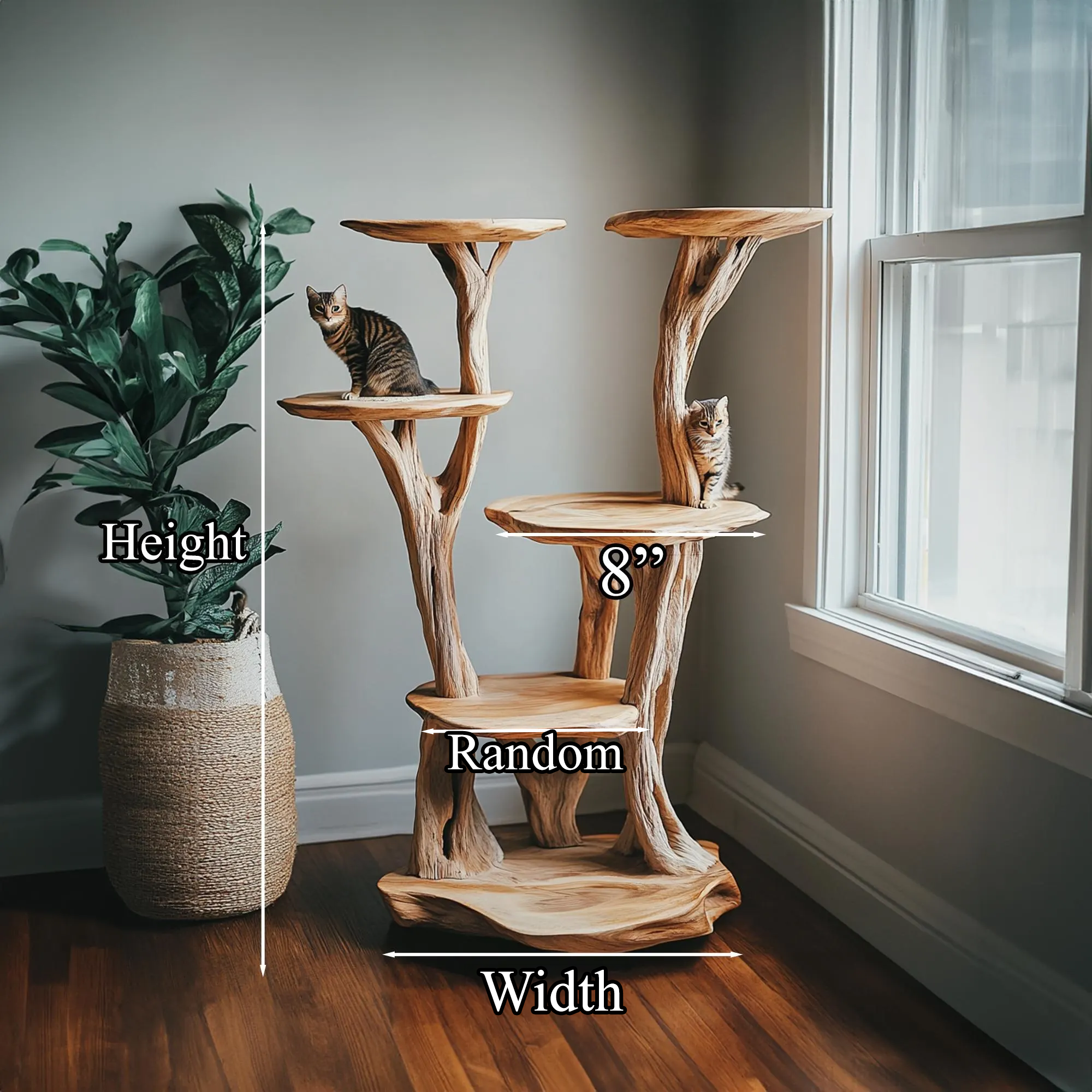 Wooden Cat Tree Tower Modern Cat Tree Free Standing Natural Solid Wood SINLTT005
