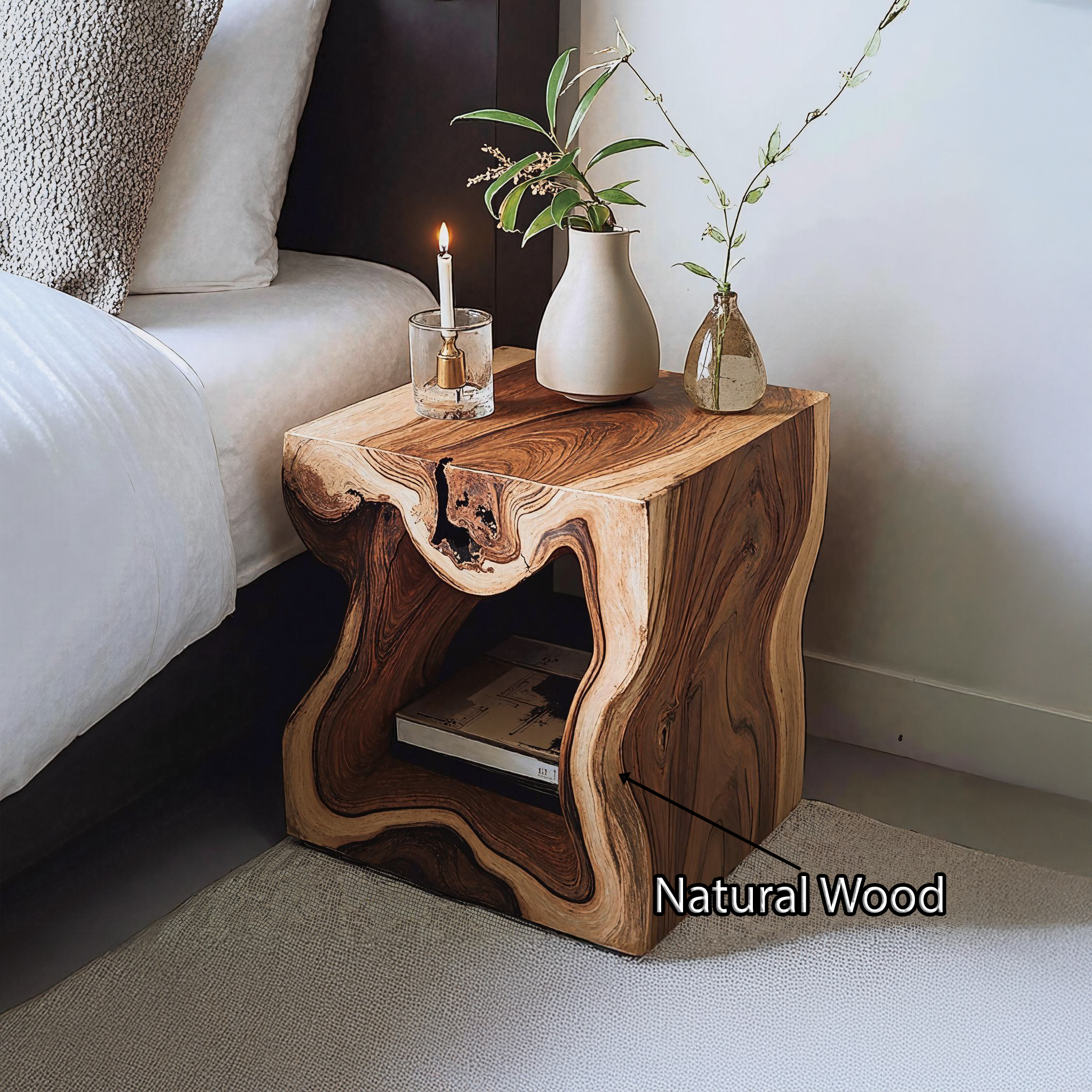 Solid Wood End Table With Storage Space SILDTEN089