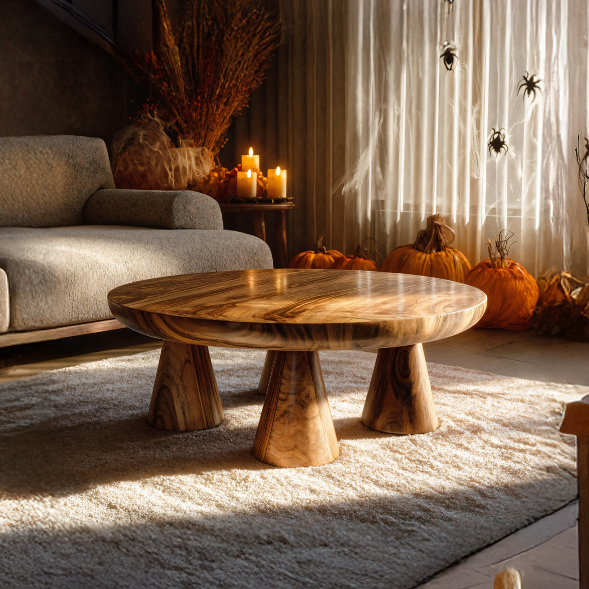 Handcrafted Wooden Live Edge Coffee Table Furniture Decor Pumpkin Season SILDTTNHCF017