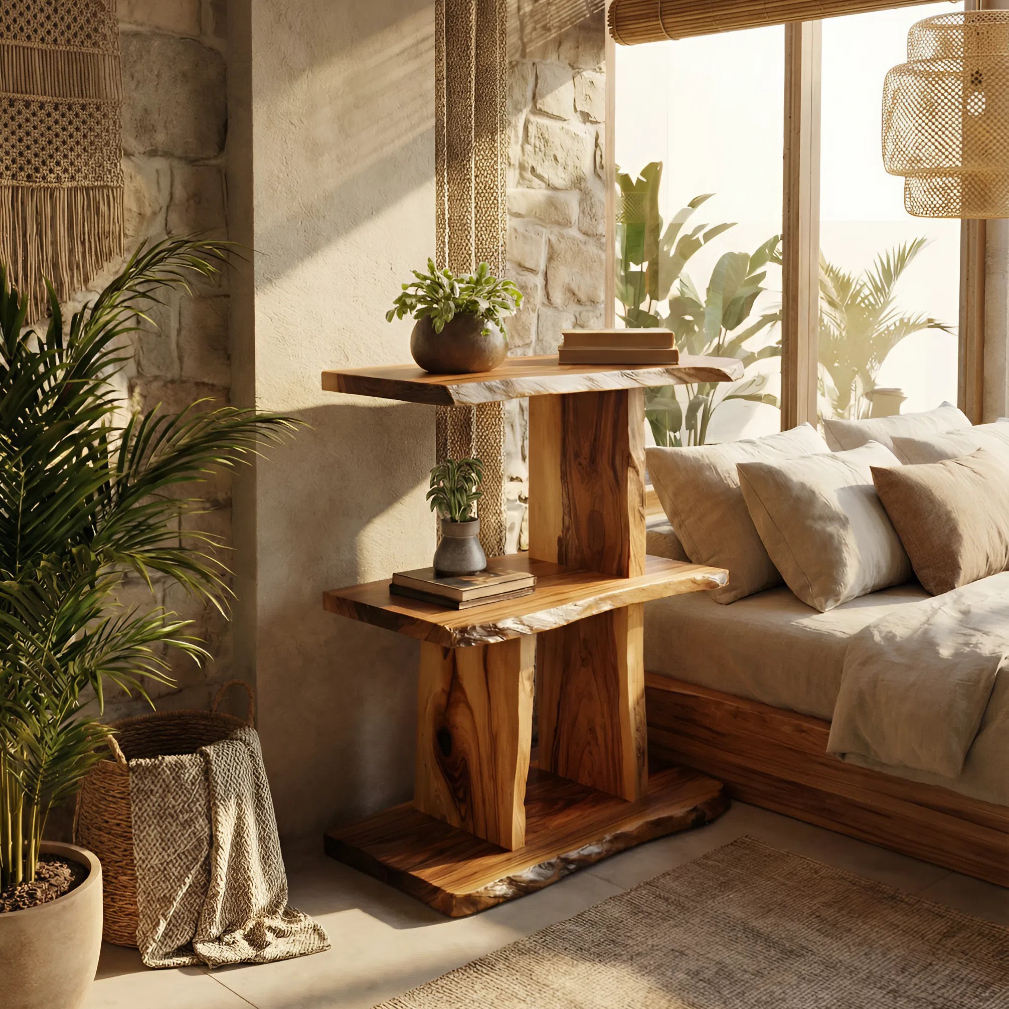 Handcrafted Wooden Live Edge Standing Shelf For Bedroom Storage Decor SILDTTNFGS005