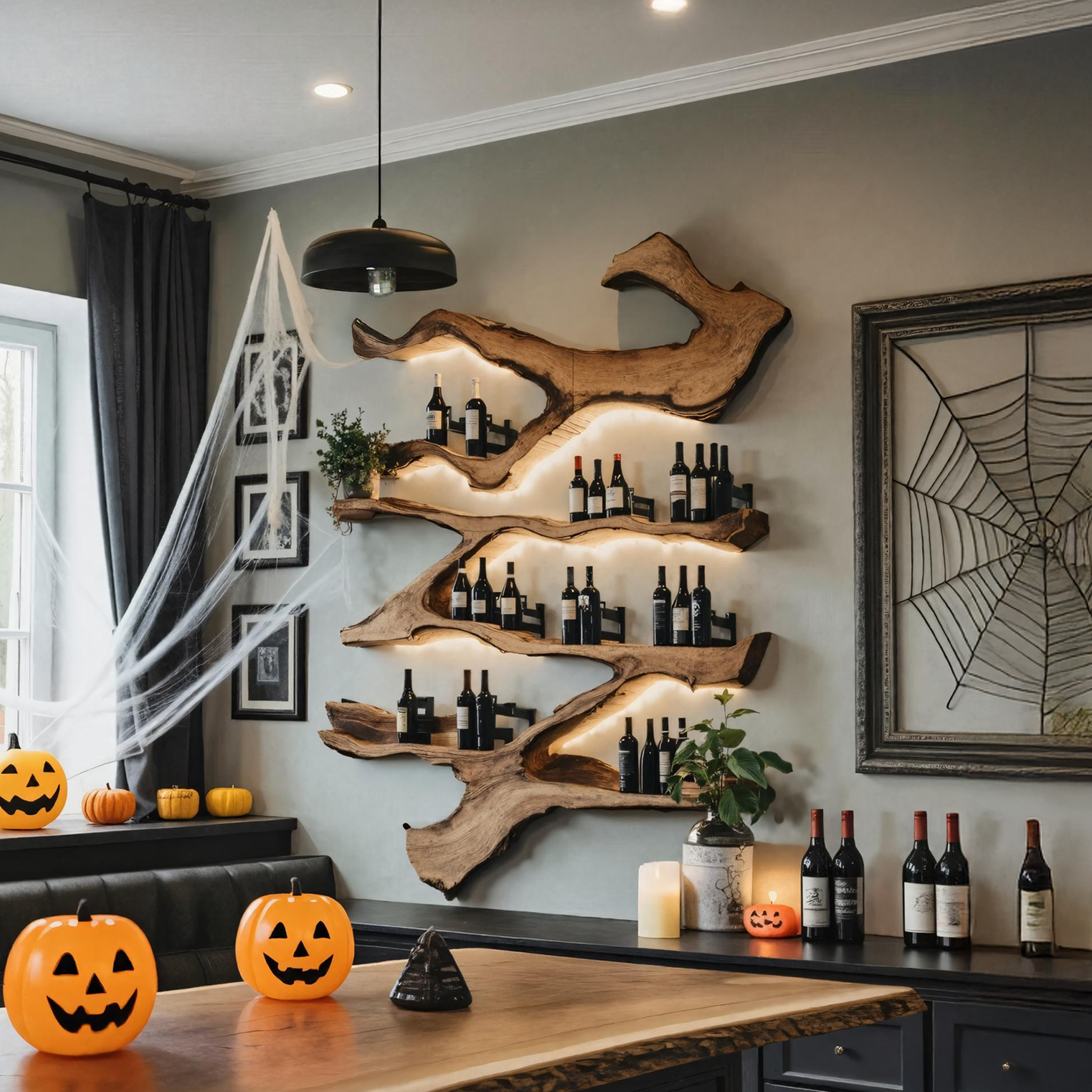 Farmhouse Wooden Live Edge Wine Holder For Kitchen Halloween Decor SILDTTRHWH001