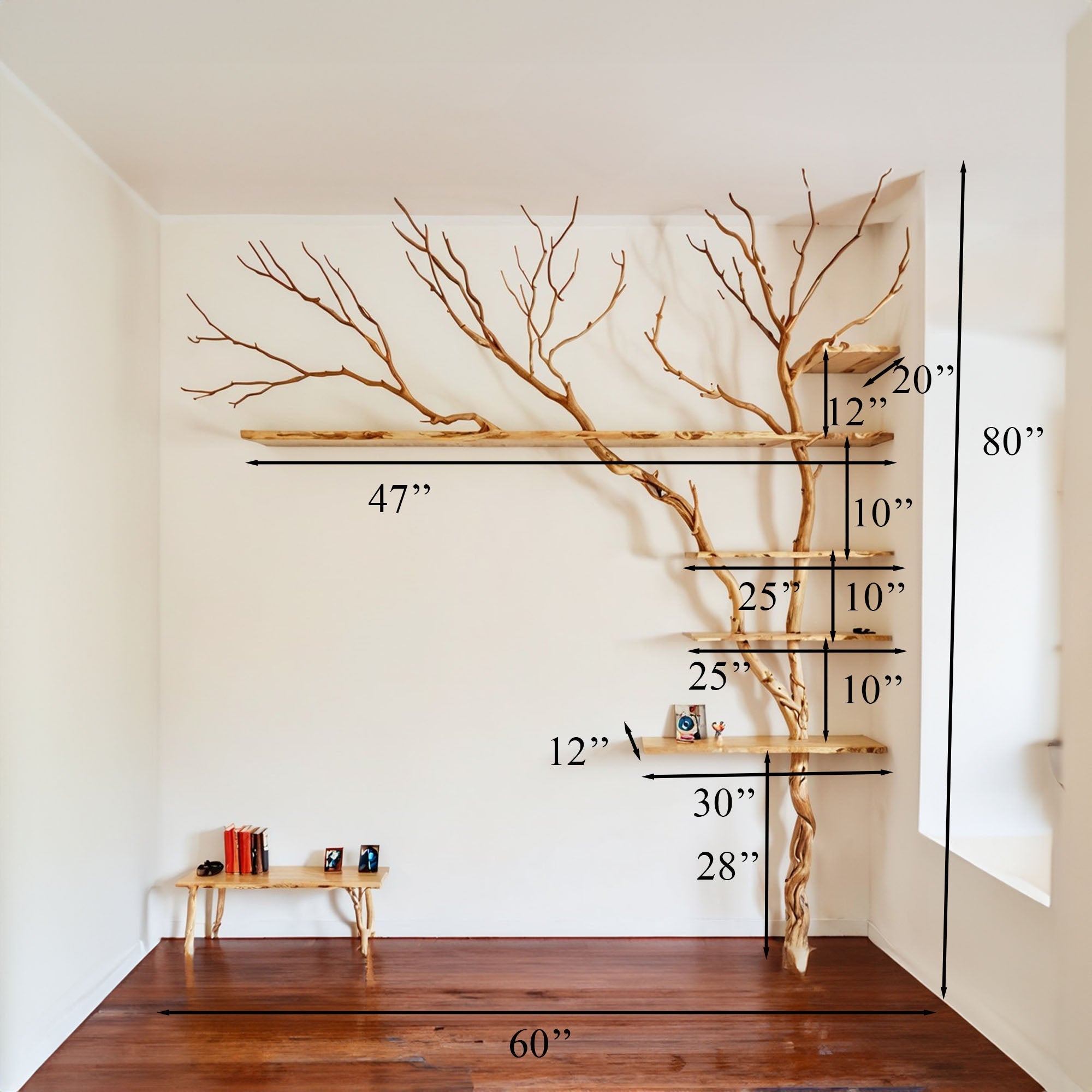 Tree Branch Floating Shelf Driftwood Art Decor SINLTB035