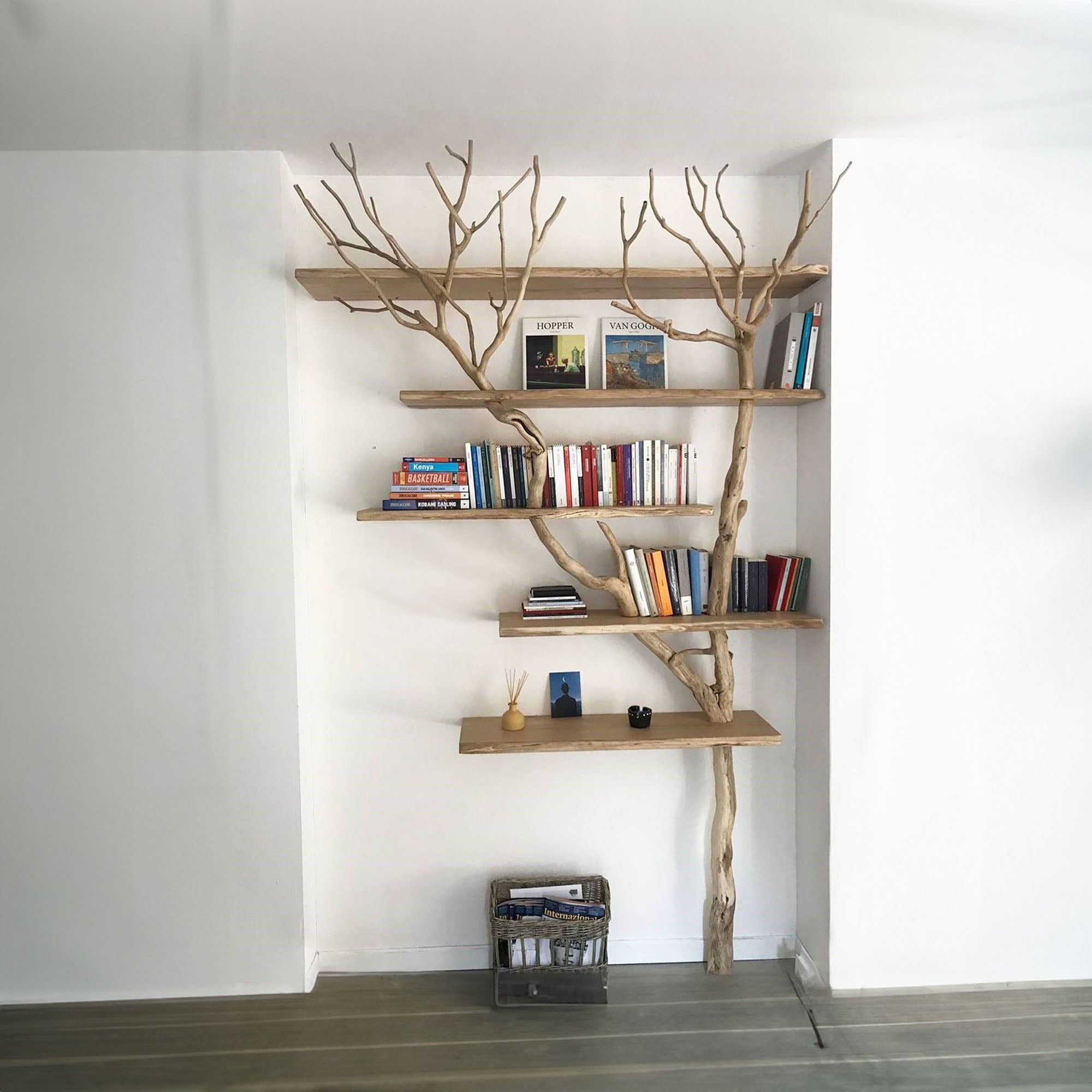 Tree Branch Floating Corner Shelf Solid Wood For Book Lover Gift SINLTB032
