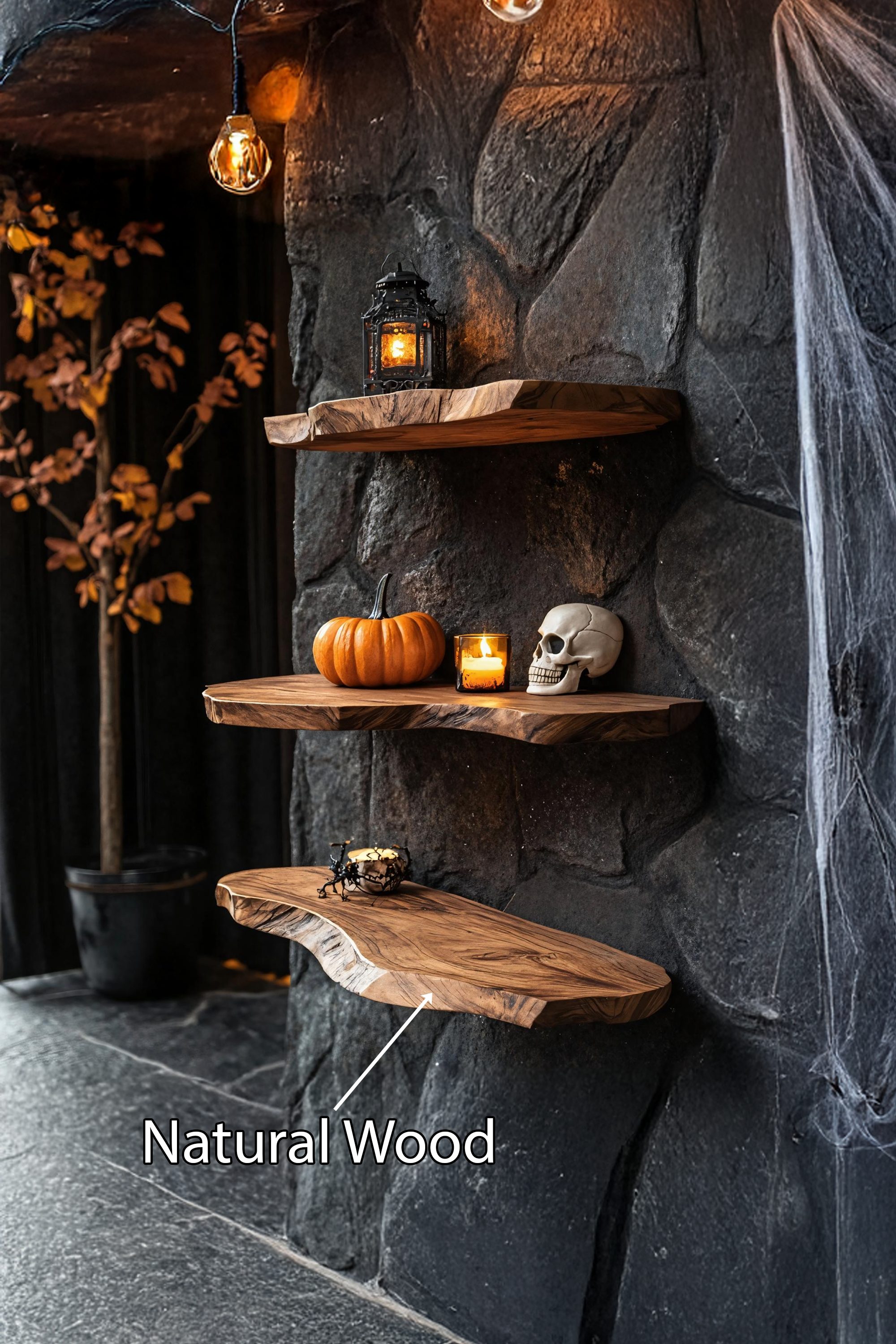 Handcrafted Solid Wood Shelf For Bedroom Decor And Cozy Halloween Ambience SILDTTRHFL017