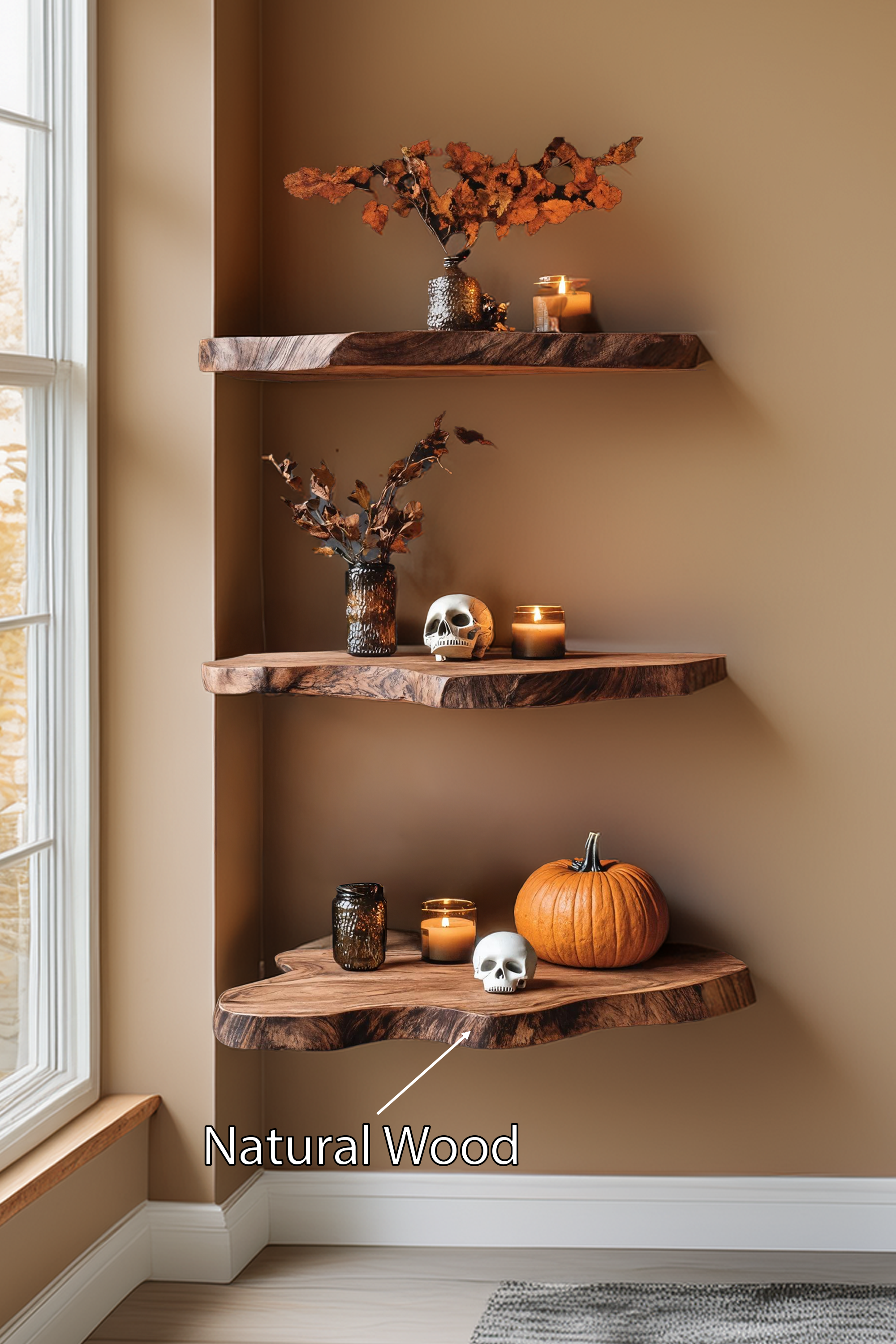 Handcrafted Wooden Floating Shelf In Halloween Style For Living Room SILDTTRHFL024