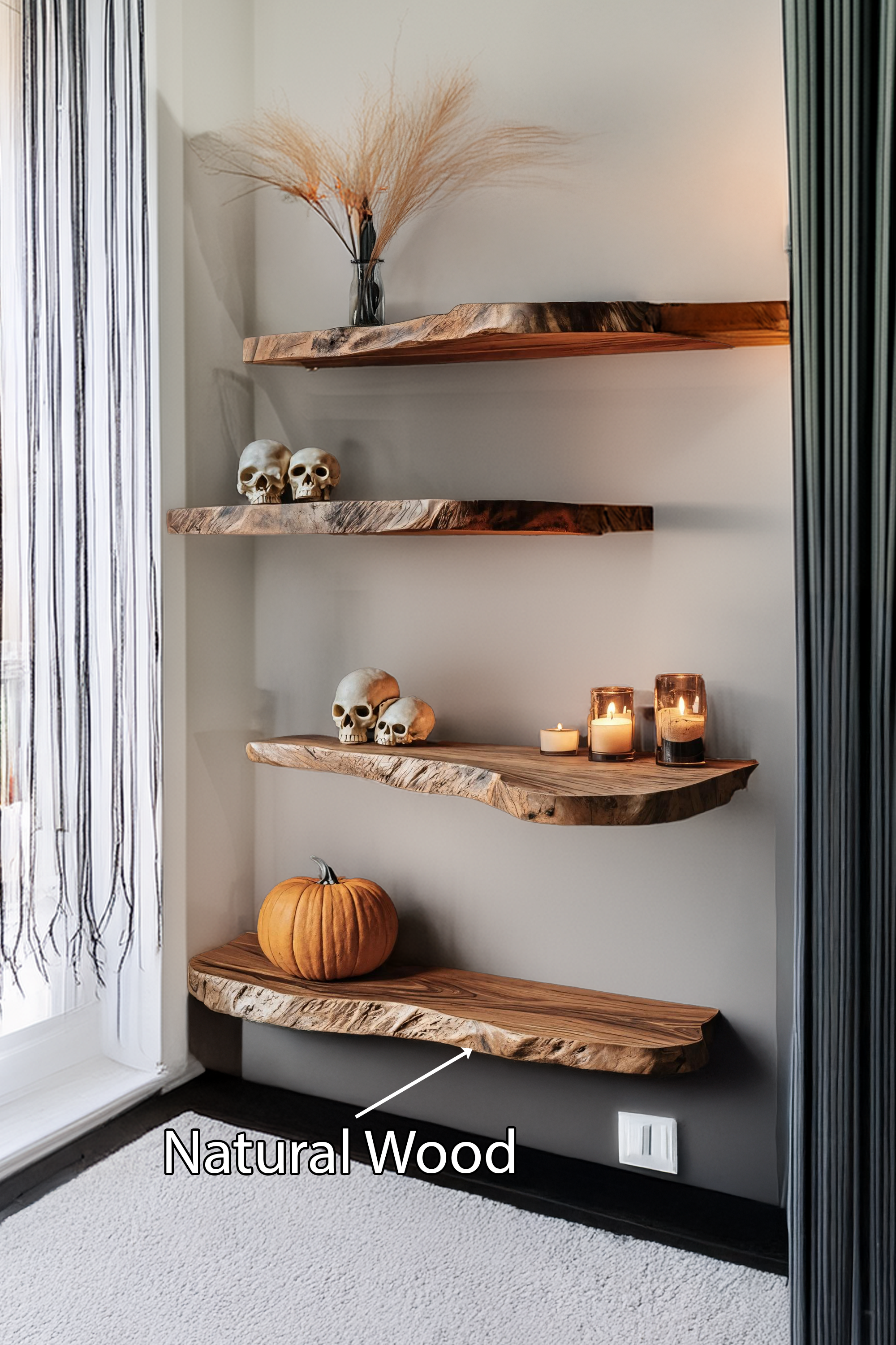 Mid Century Wooden Floating Shelf For Bedroom Halloween Wall Decor Ideas SILDTTRHFL022