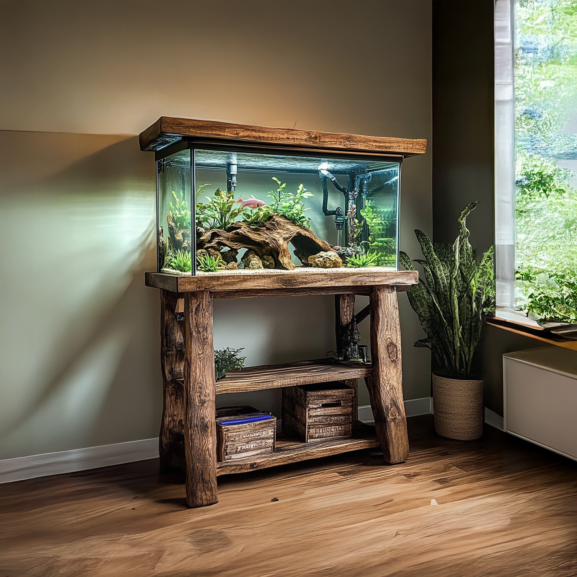 Rustic Fish Tank Live Edge Aquarium Decor Home Gift SINLWT001