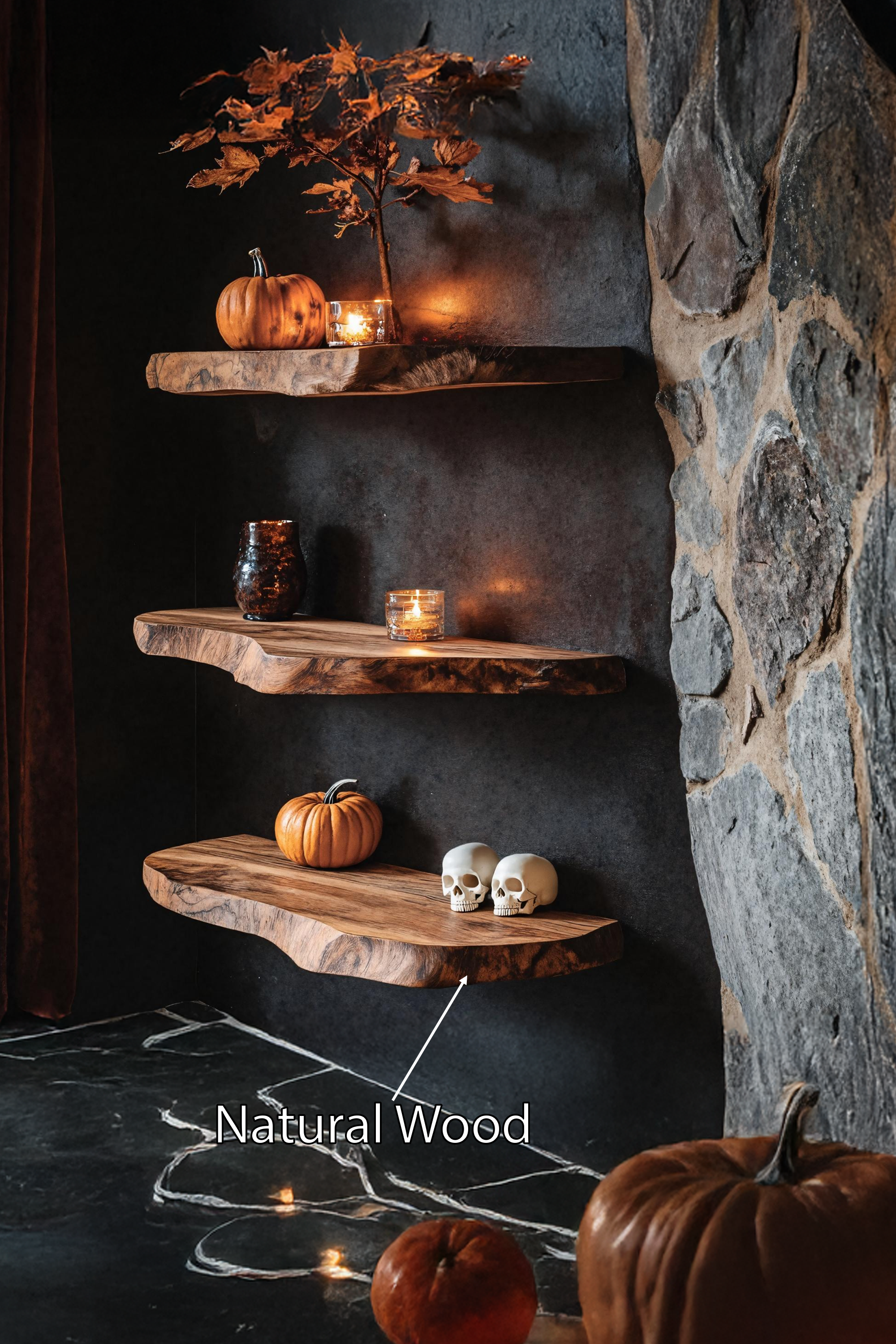 Rustic Wooden Floating Shelf For Living Room Warm Country Halloween Vibes SILDTTRHFL025