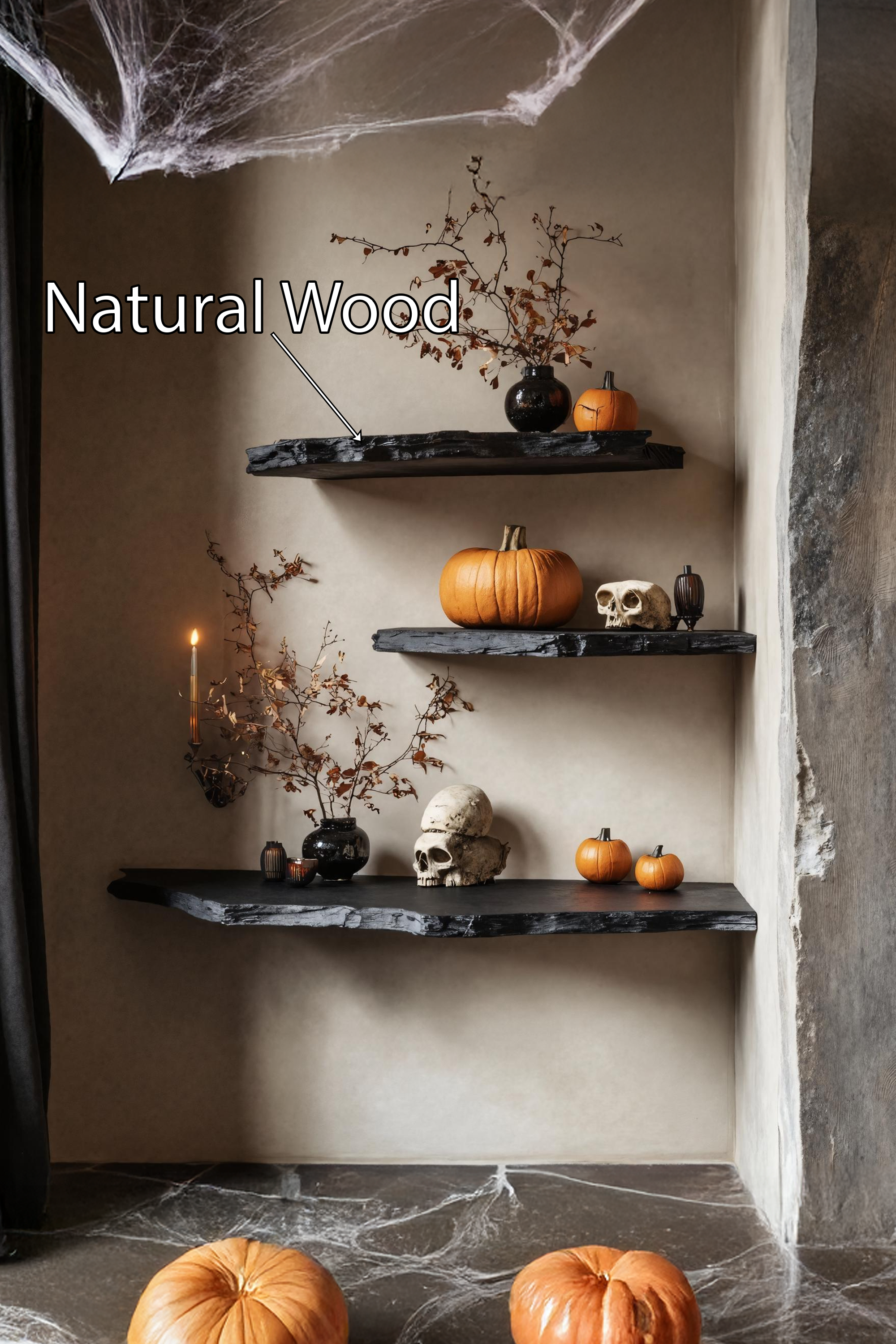 Rustic Wooden Floating Shelf For Living Room Warm Country Halloween Vibes SILDTTRHFL013