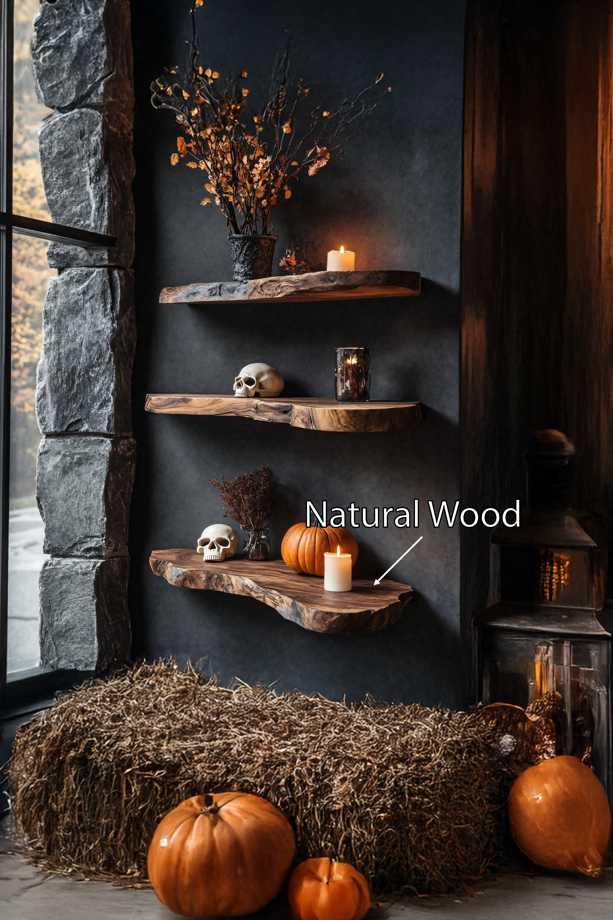 Farmhouse Wooden Floating Shelf For Bedroom Cozy Halloween Wall Decor SILDTTRHFL005