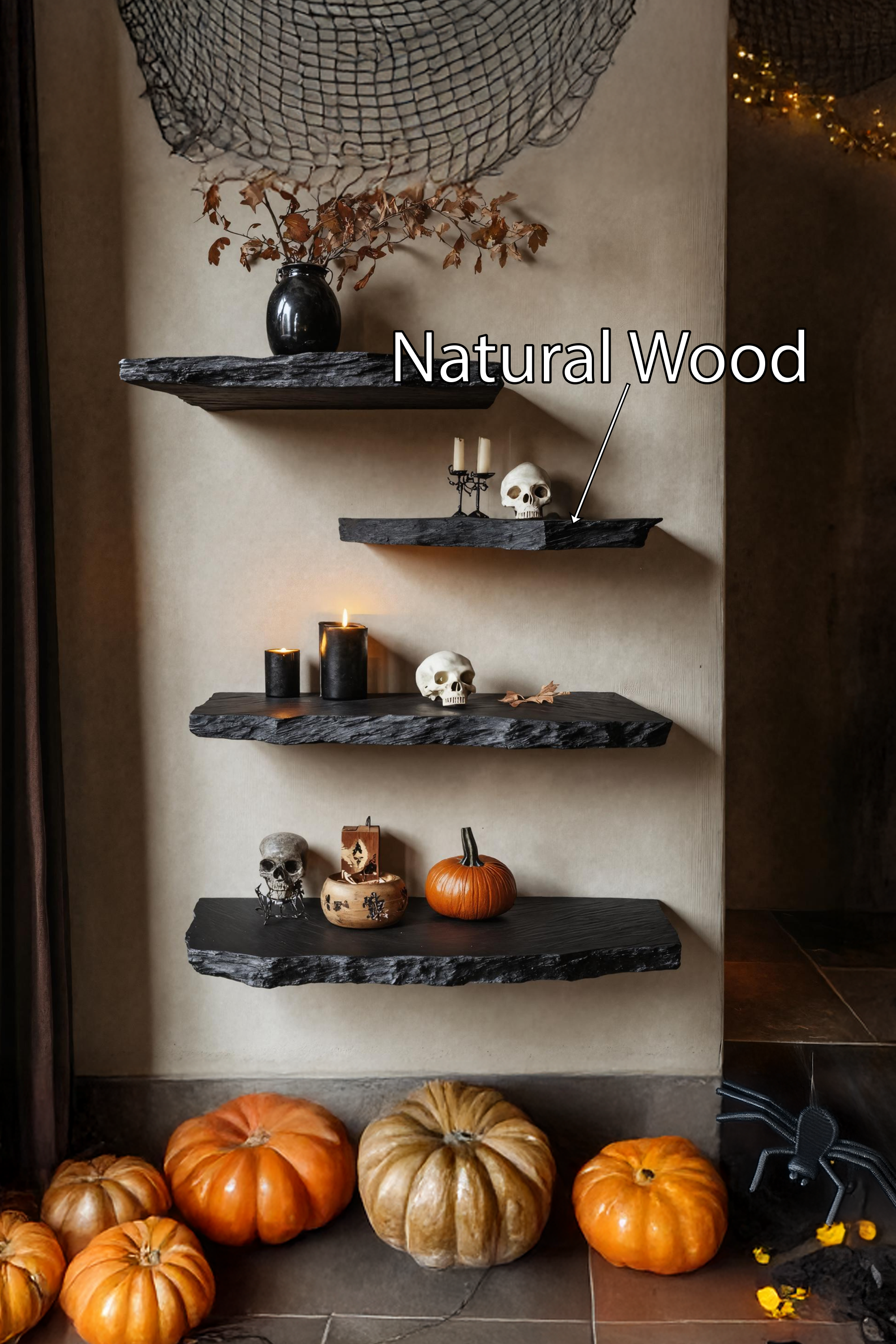 Mid Century Wooden Floating Shelf For Living Room Halloween Storage Decor SILDTTRHFL011