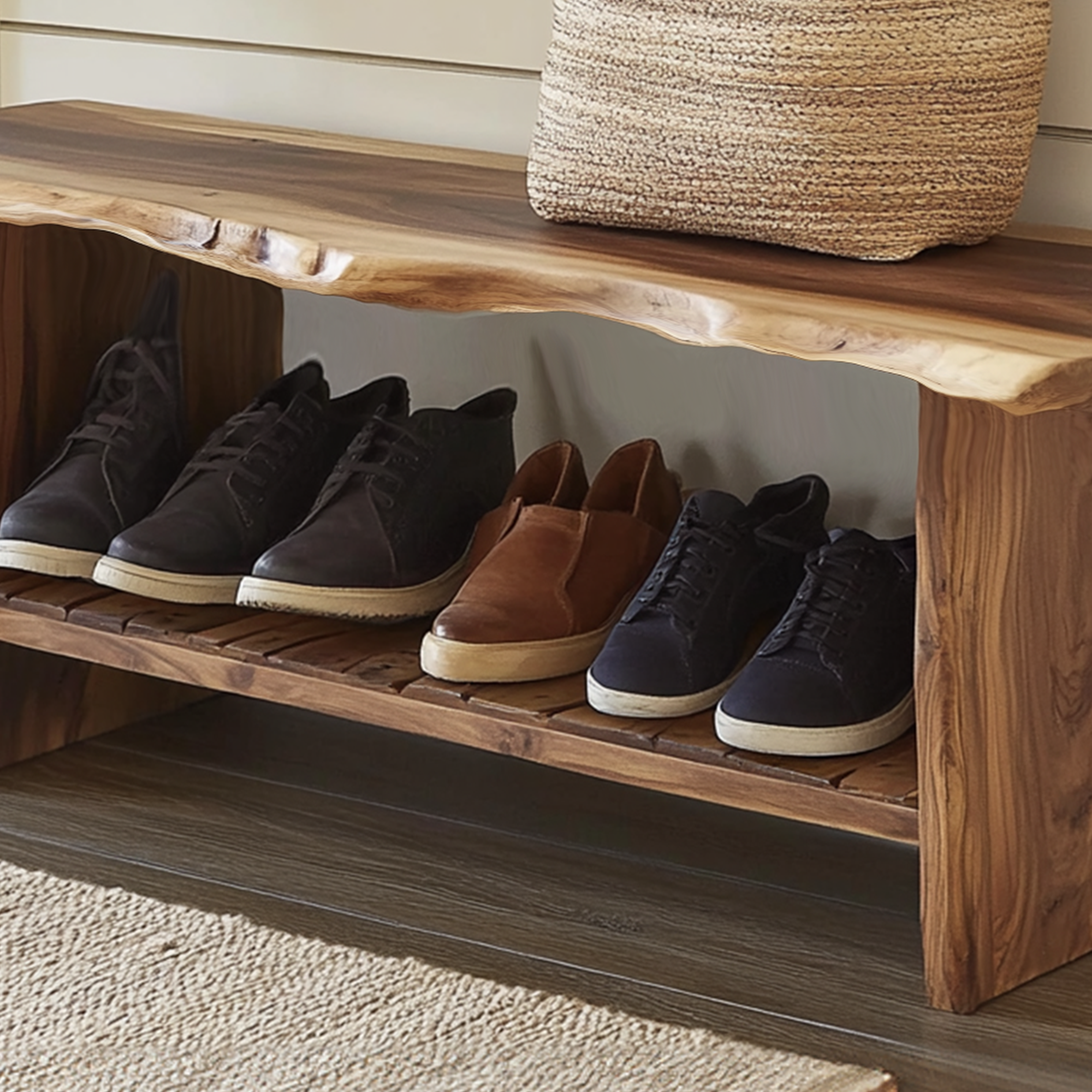 Solid Wood Entryway Bench Shoe Rack Bench SINLSB016