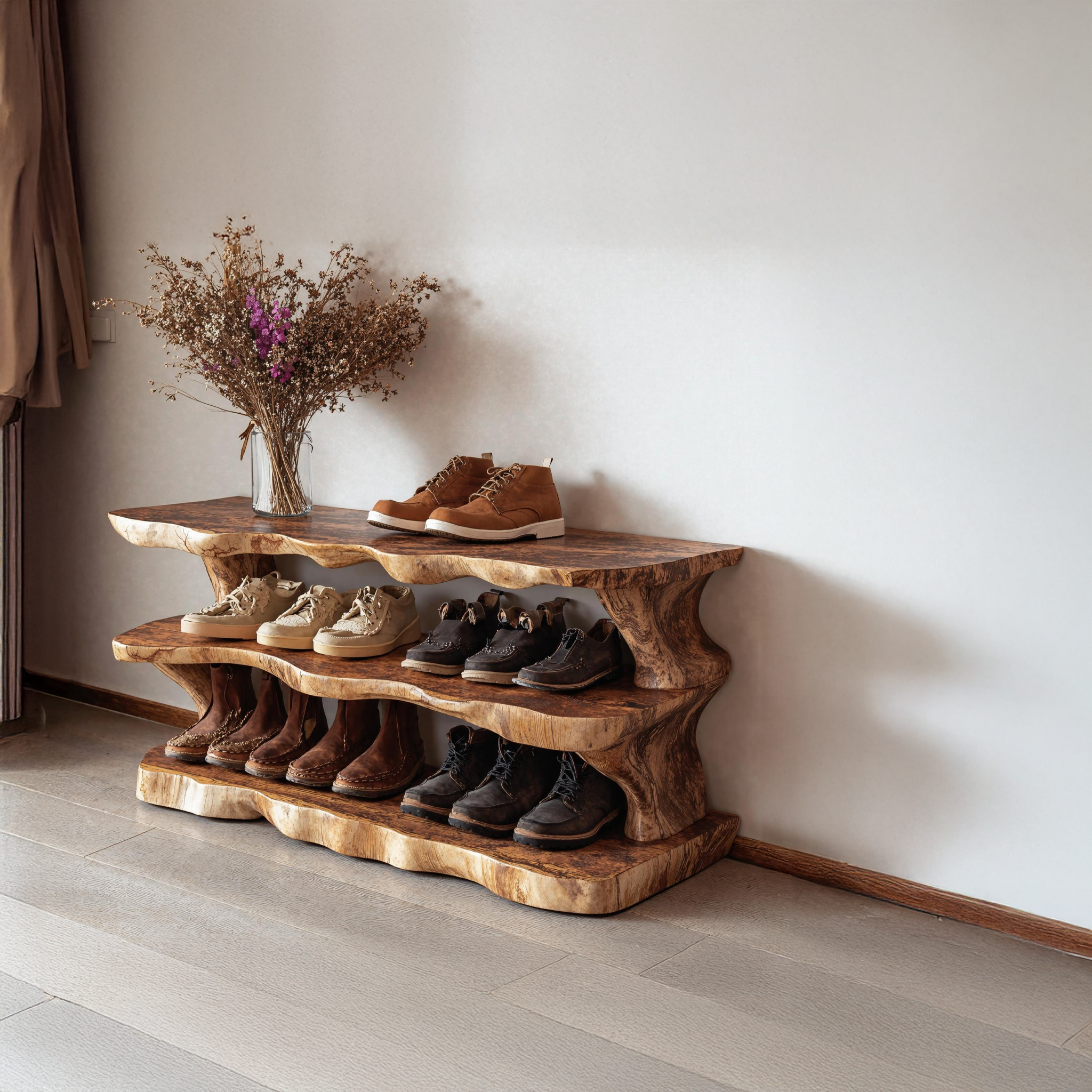 Floating Style Wooden Shoe Bench For Entryway Living Room SILDTSHB008
