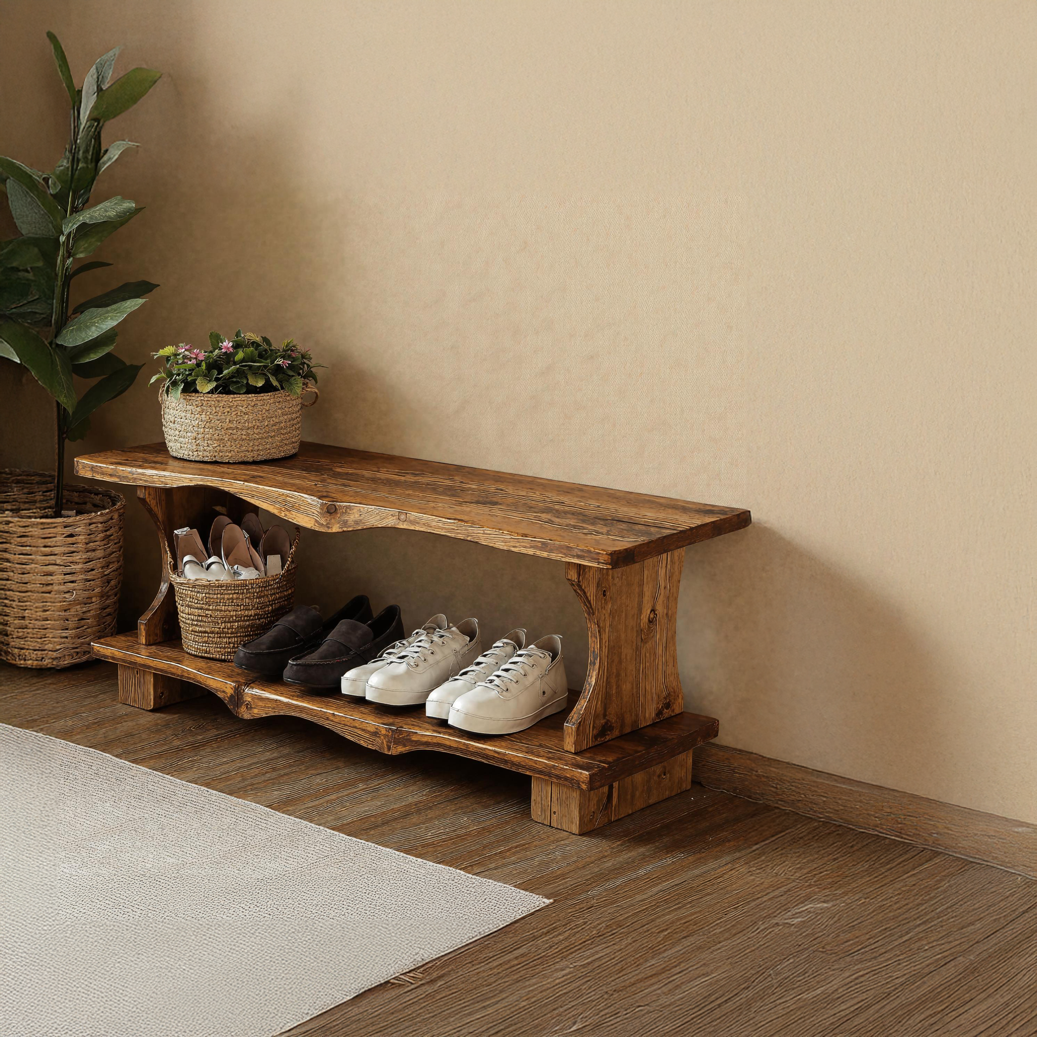 Handcrafted Wooden Shoe Bench For Cozy Farmhouse Hallway SILDTSHB003