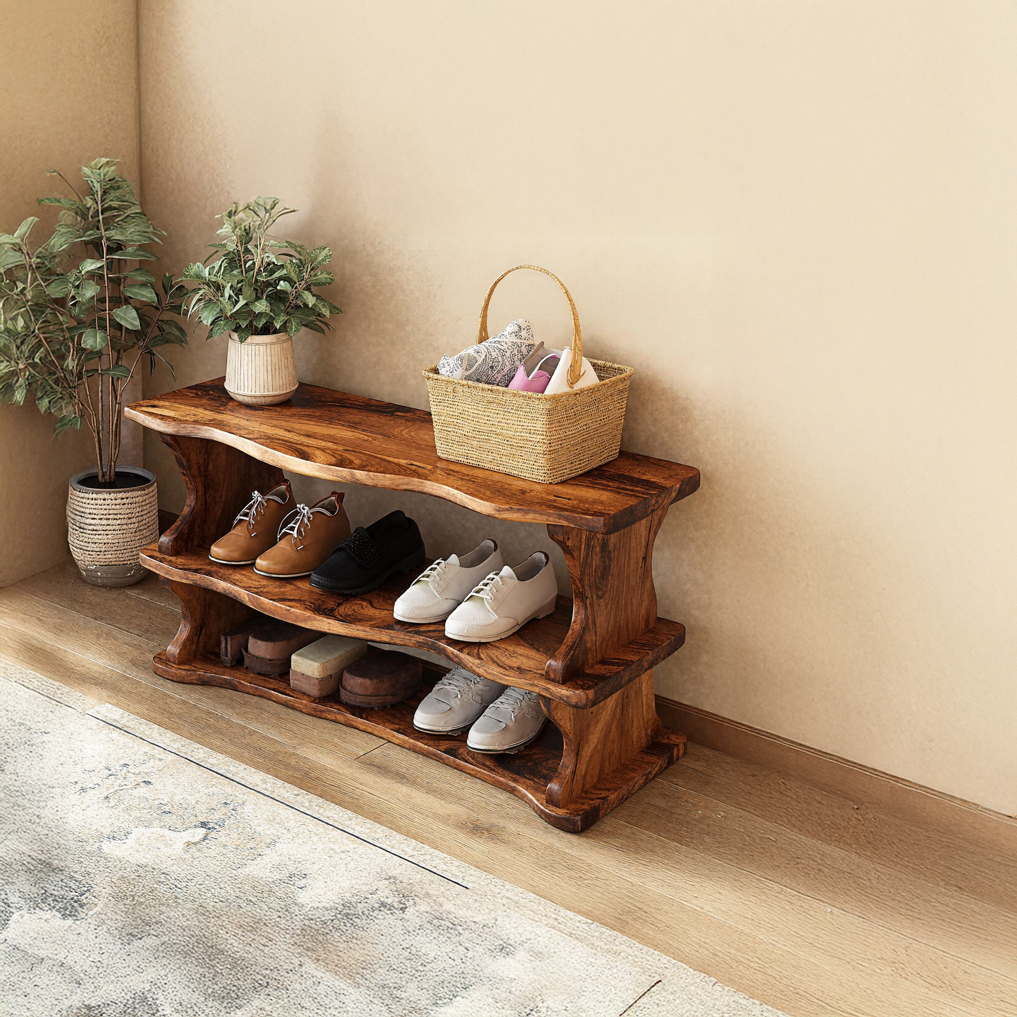 Farmhouse Wooden Shoe Bench For Mudroom SILDTSHB002