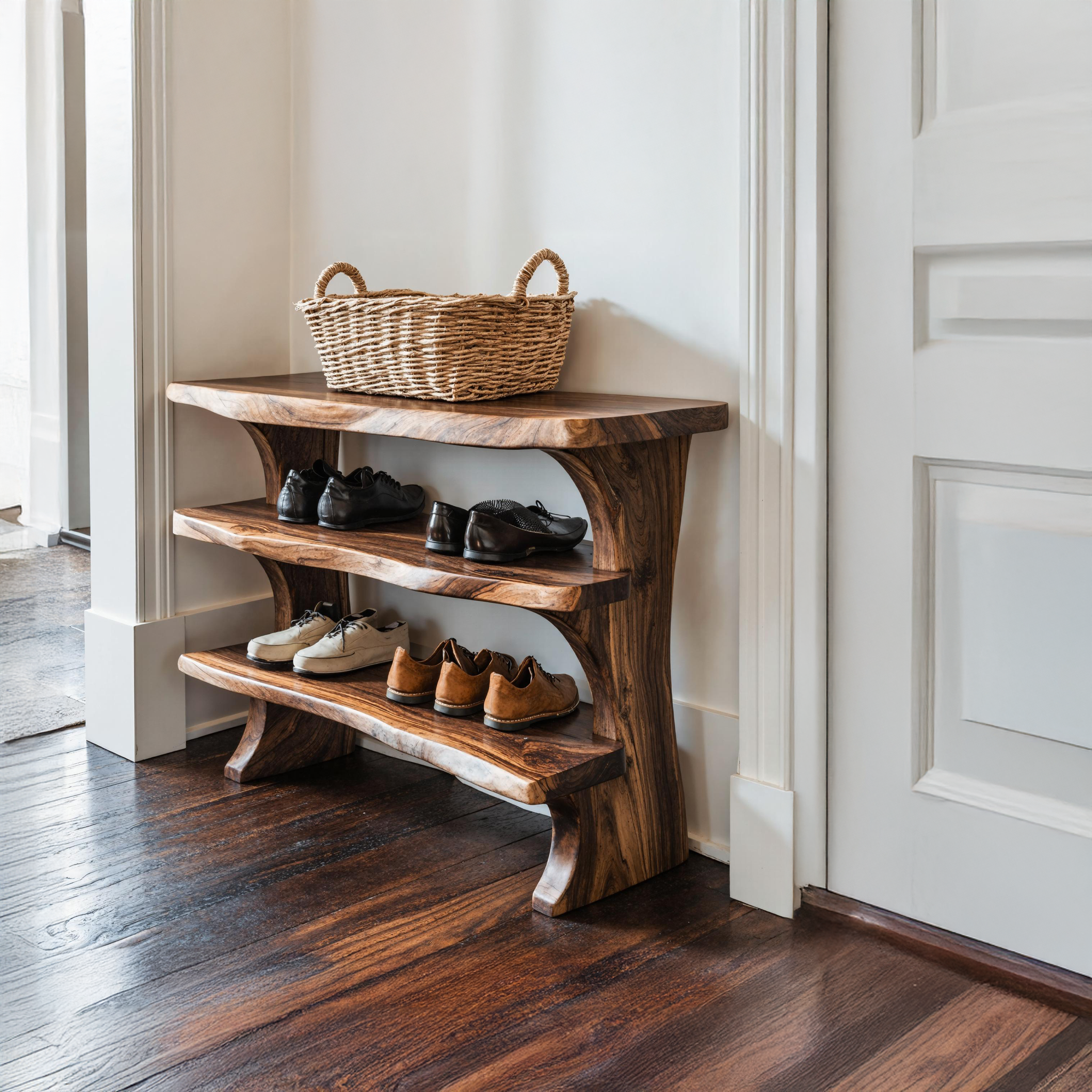 Handcrafted 3-Tier Wooden Shoe Bench For Hallway SILDTSHB021