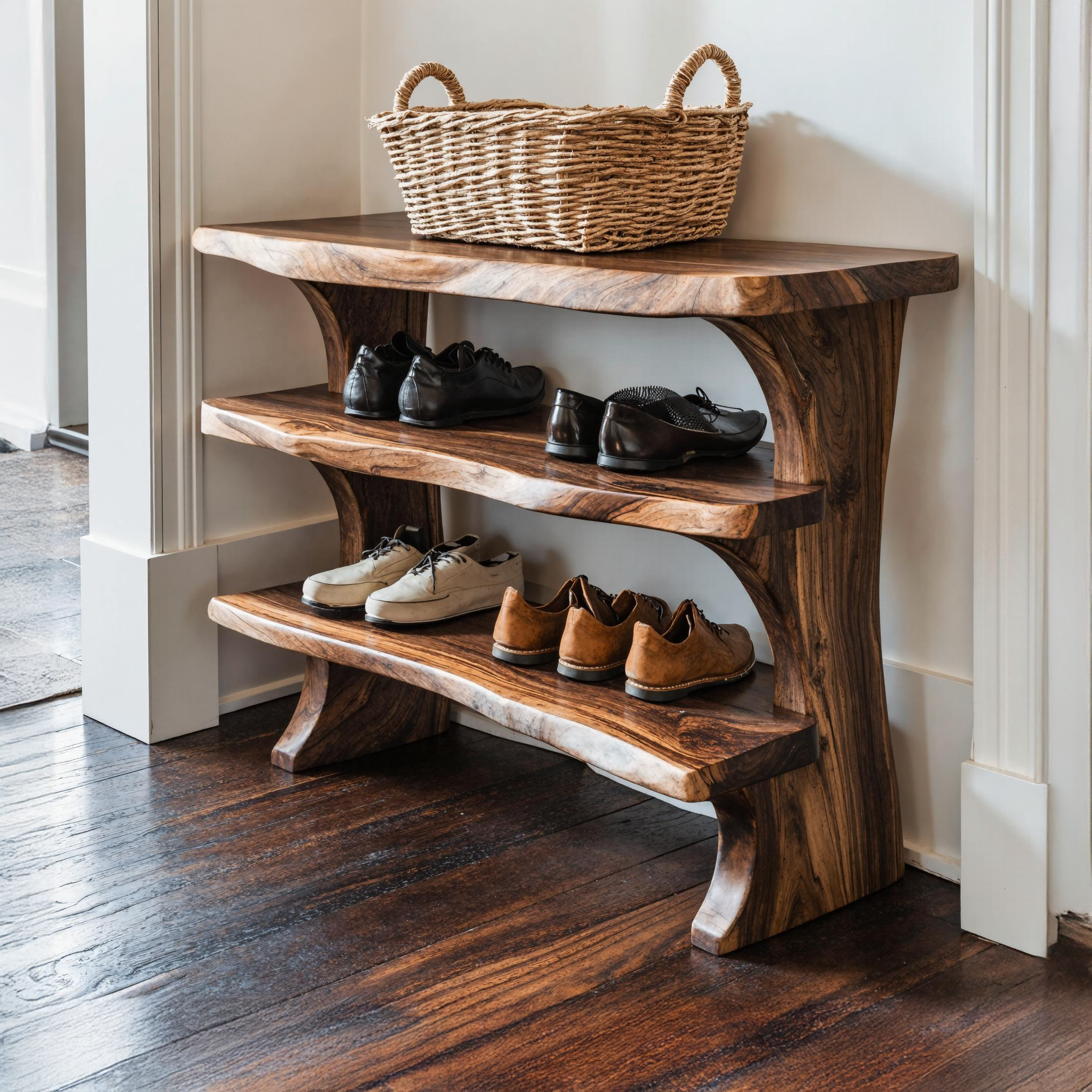 Handcrafted 3-Tier Wooden Shoe Bench For Hallway SILDTSHB021