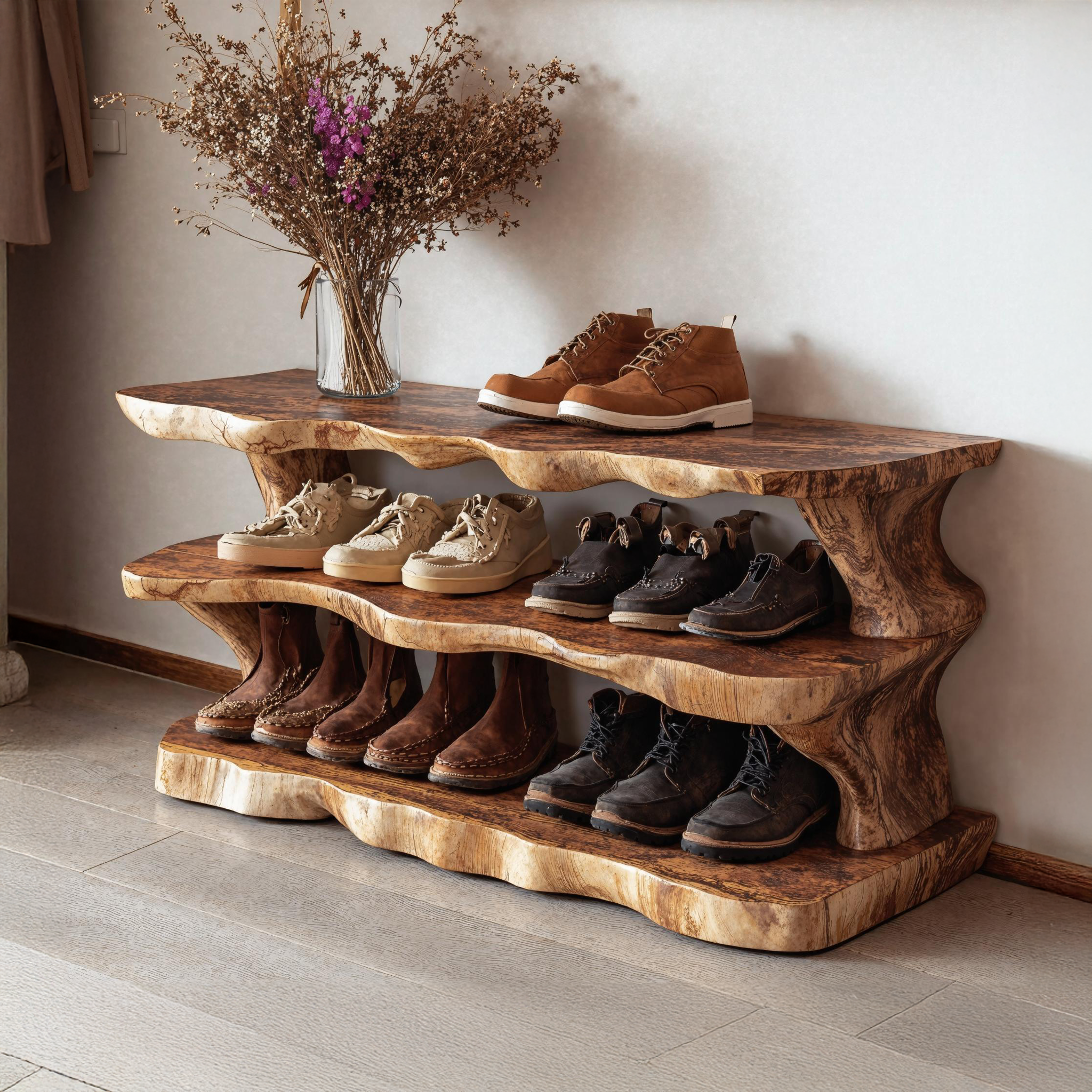 Floating Style Wooden Shoe Bench For Entryway Living Room SILDTSHB008
