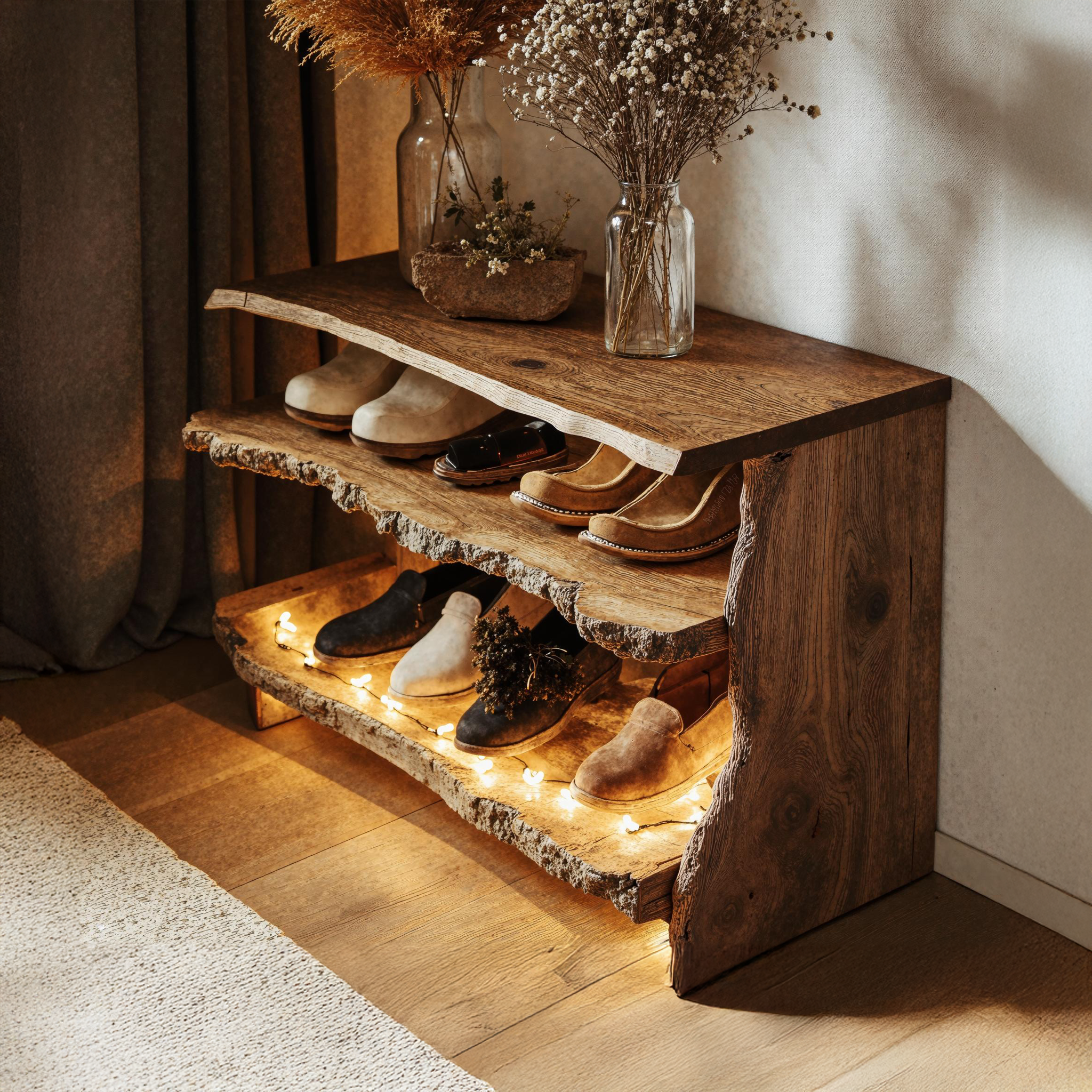 Handcrafted Rustic Shoe Bench With Seating For Bedroom SILDTSHB015