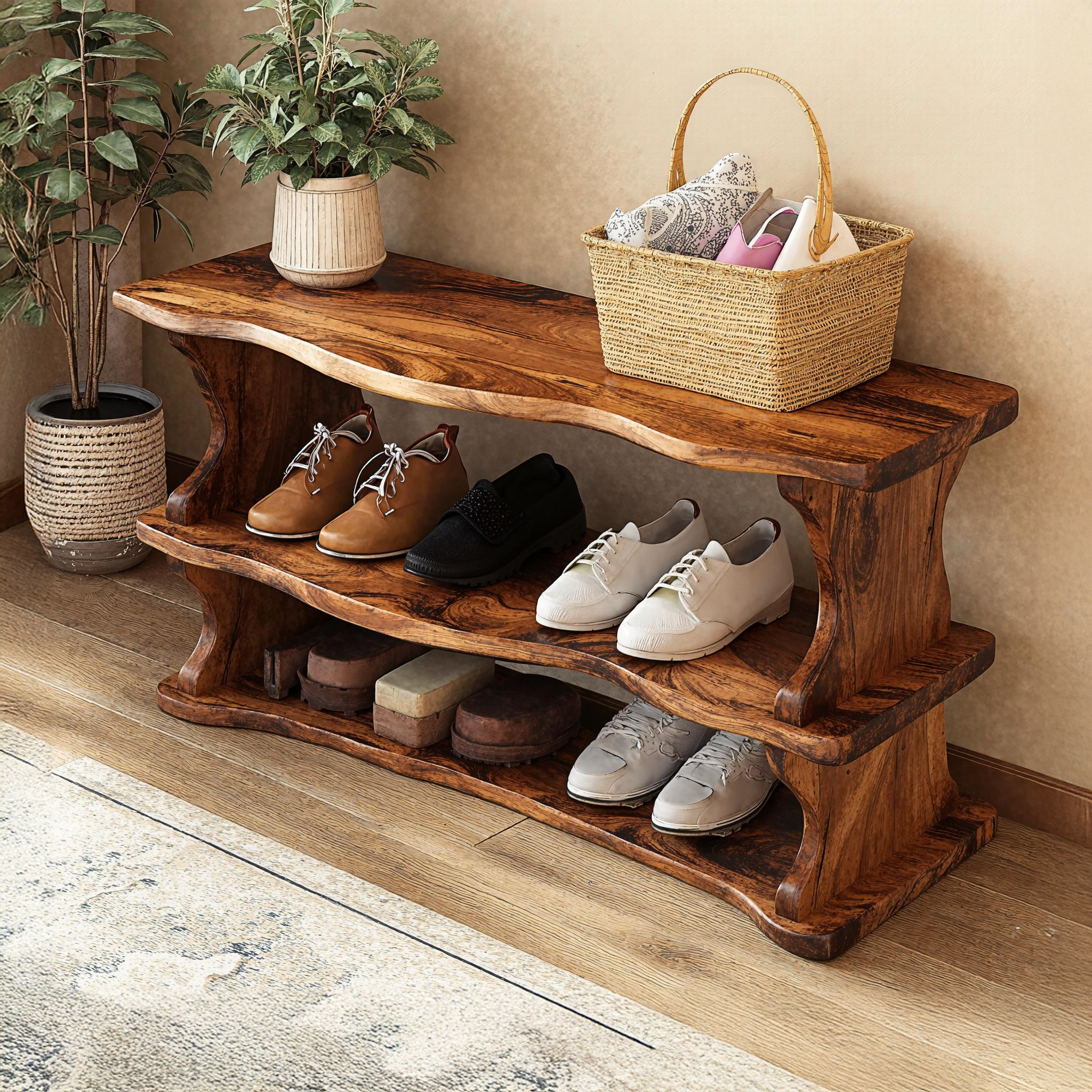 Farmhouse Wooden Shoe Bench For Mudroom SILDTSHB002