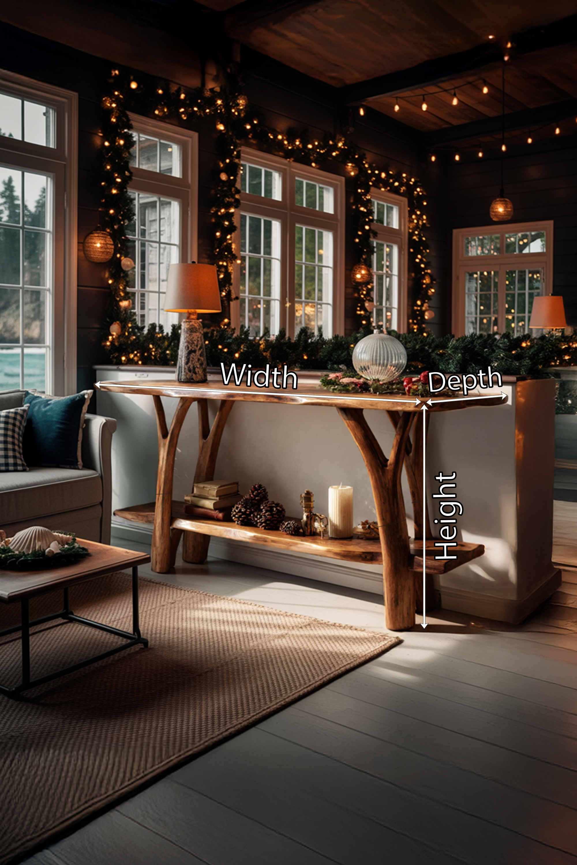 Mid Century Wooden Live Edge Console Table For Holiday Christmas Entryway SILDTTRCSC041