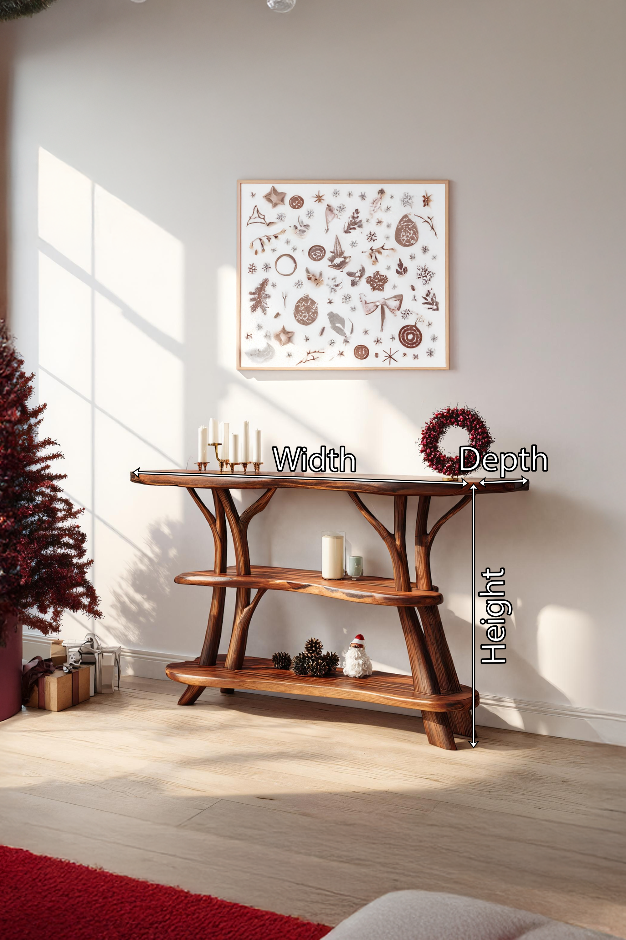 Modern Wooden Live Edge Console Table For Seasonal Holiday Xmas Furniture SILDTTRCSC028