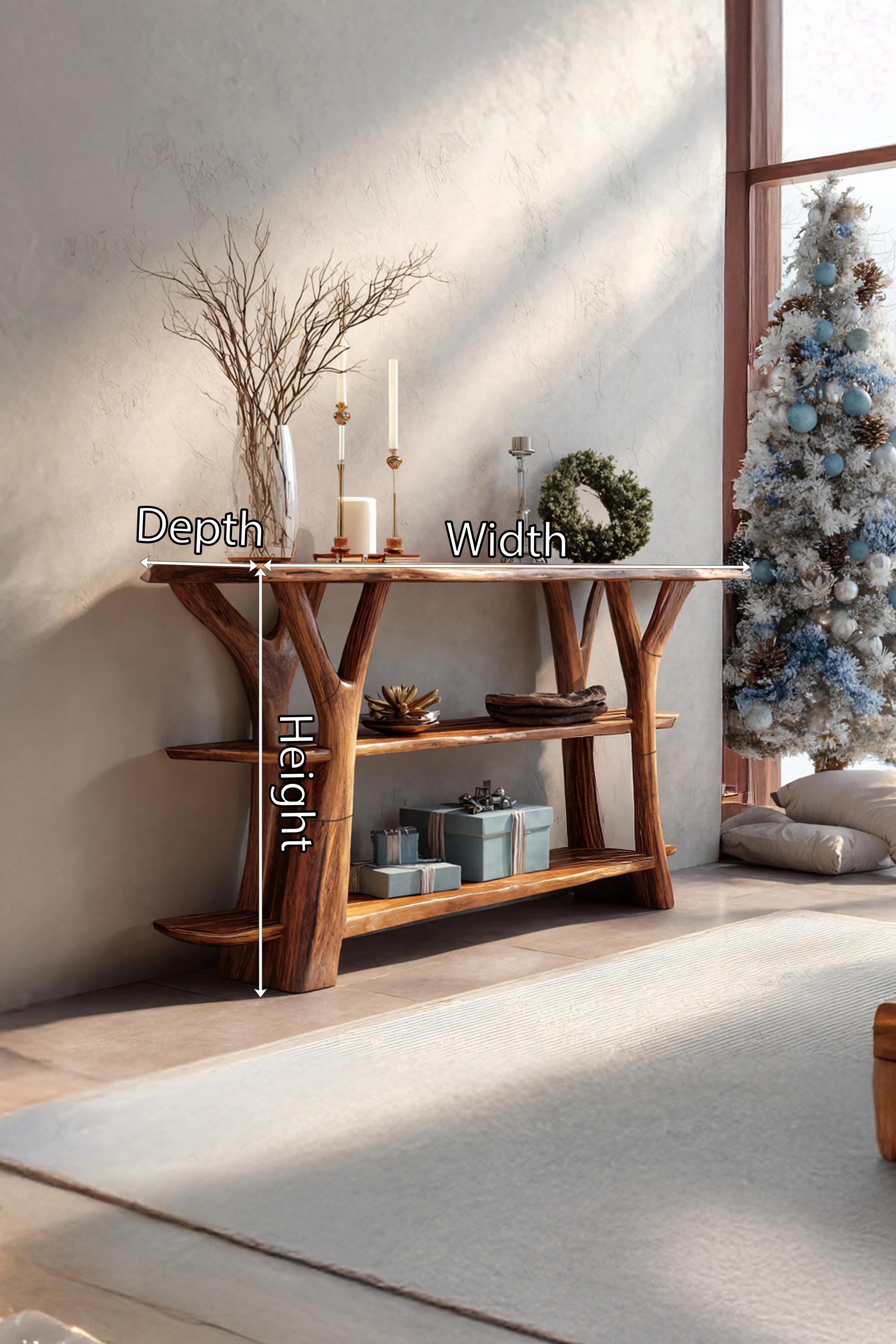 Modern Wooden Live Edge Console Table For Holiday Furniture Decor Xmas SILDTTRCSC012