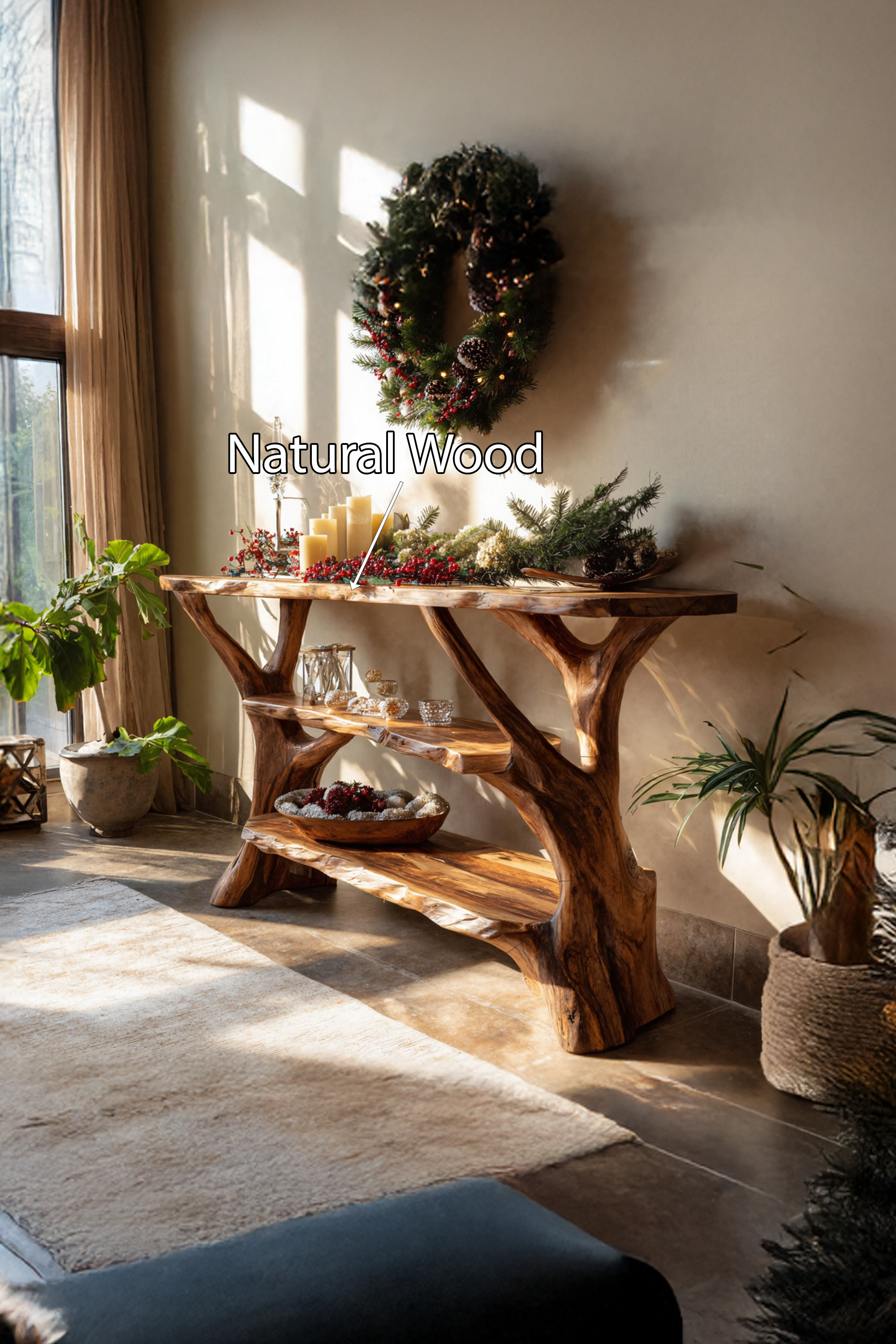 Mid Century Rustic Console Table Live Edge For Holiday Decoration SILDTTNCSC015